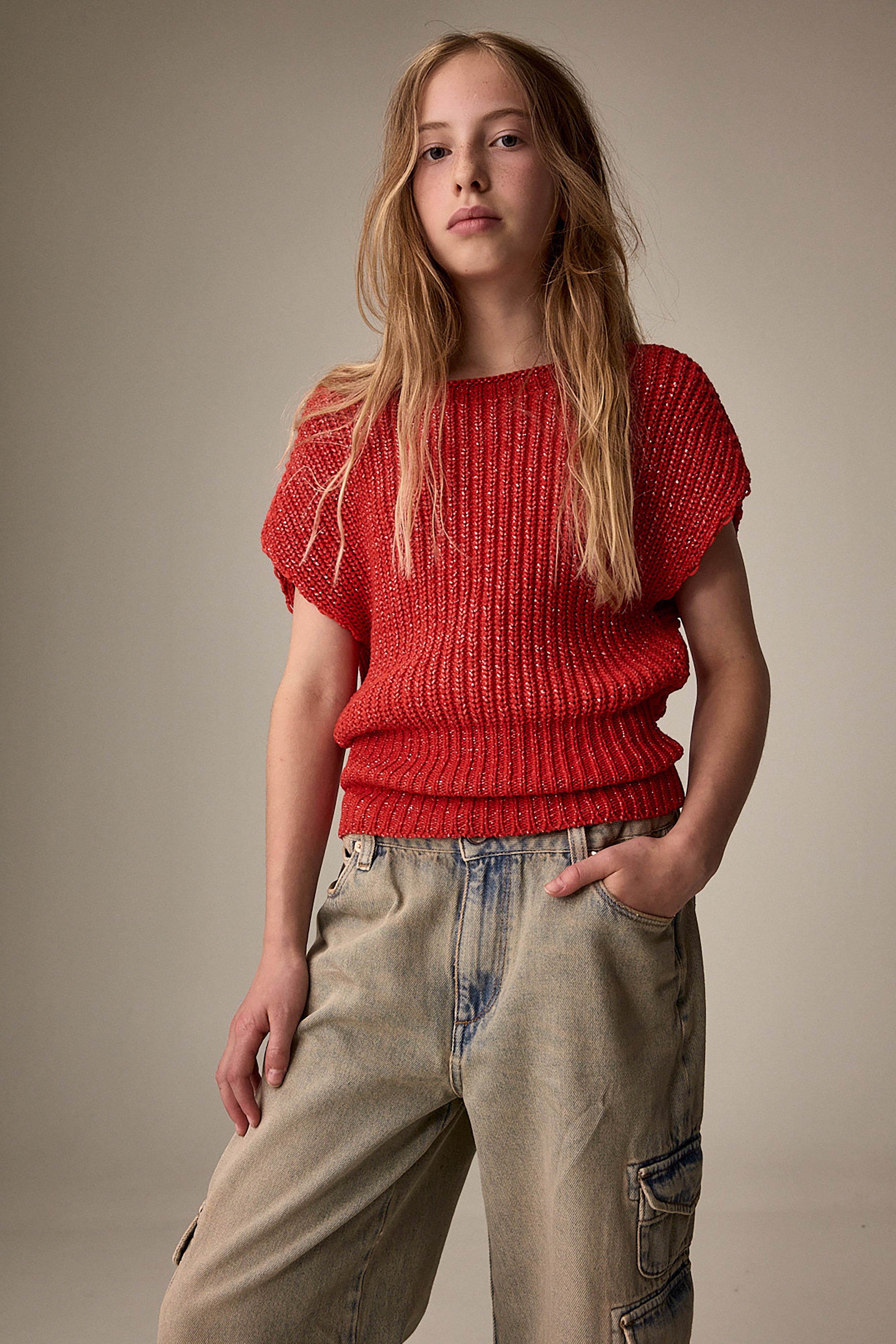 Alib Sleeveless Sweater - Amore / Massai red / Silver For Girls | Bellerose