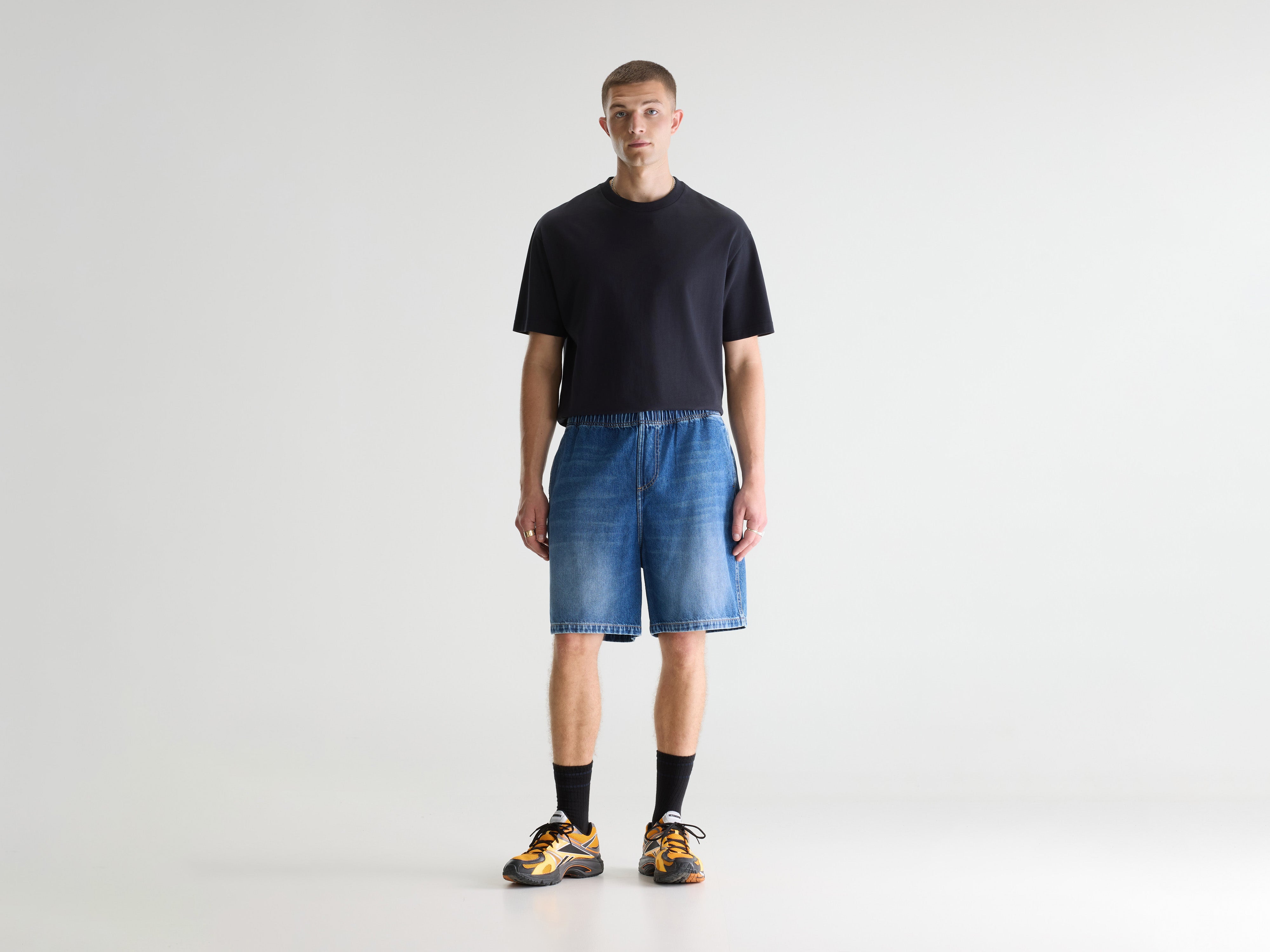 Flanky wide denim shorts (261 / M / MD BLUE MARBLE)