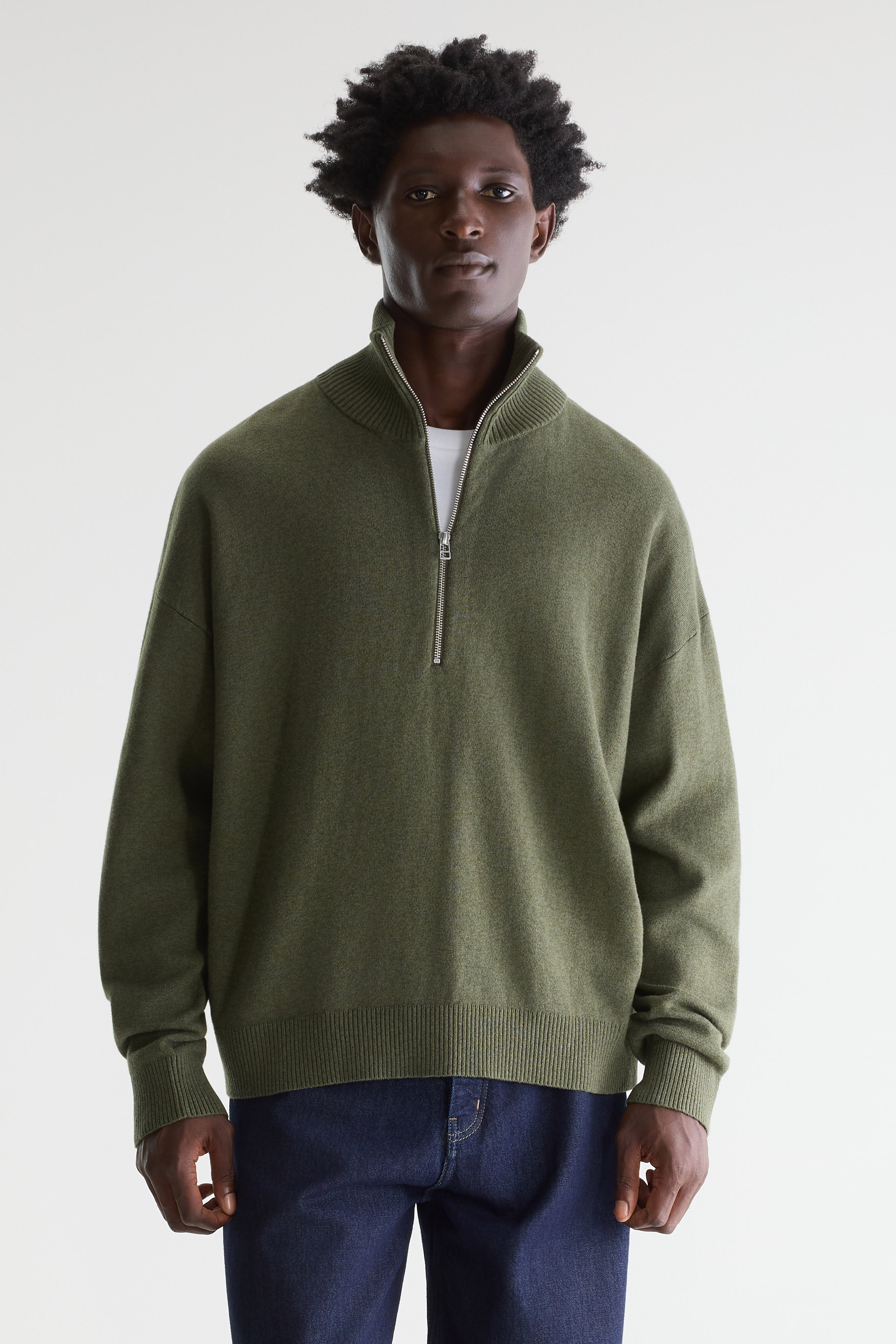 Geoze Zipped High Neck Sweater - Dark olive / Jeep For Men | Bellerose