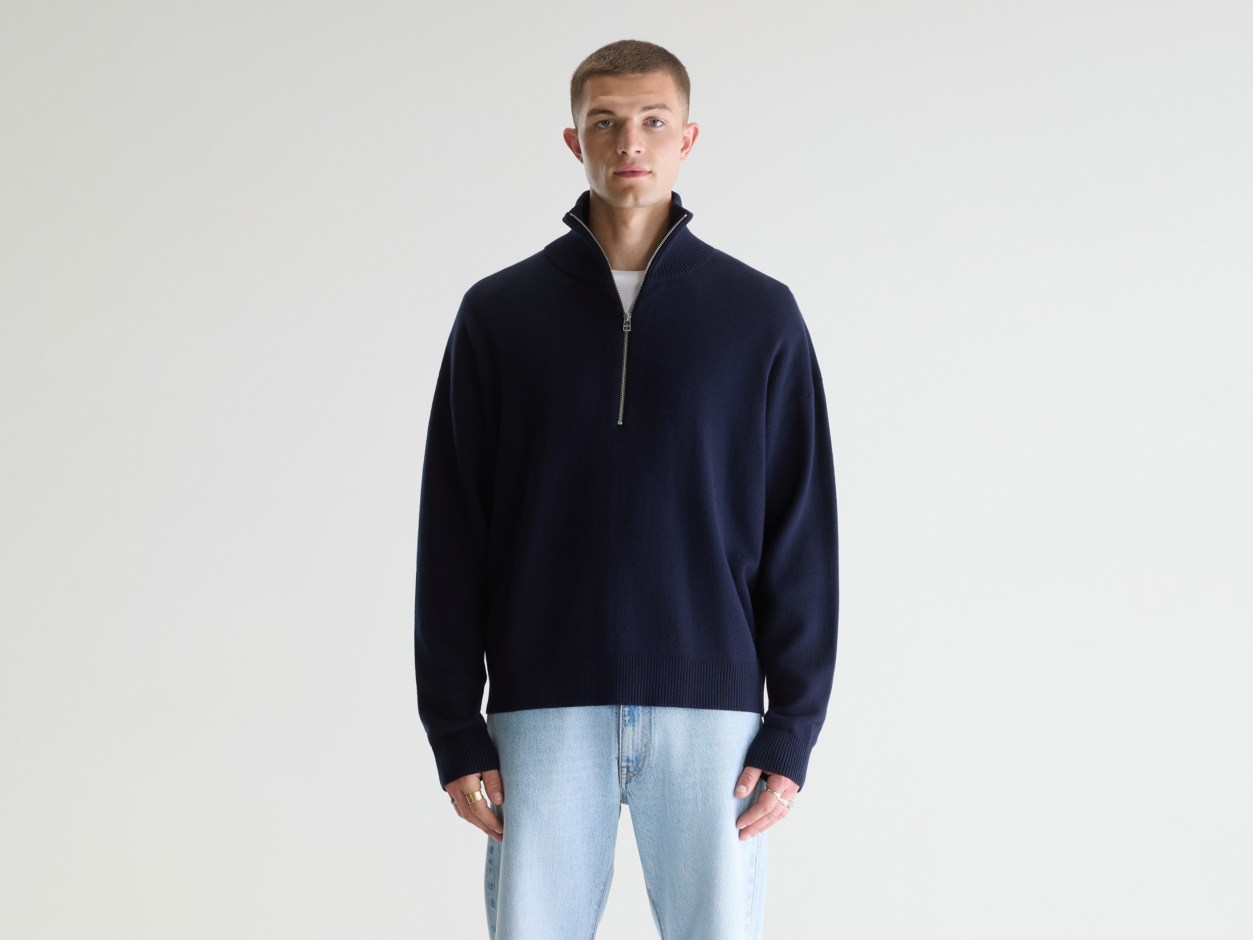 Geoze zipped high neck sweater (261 / M / NAVY)