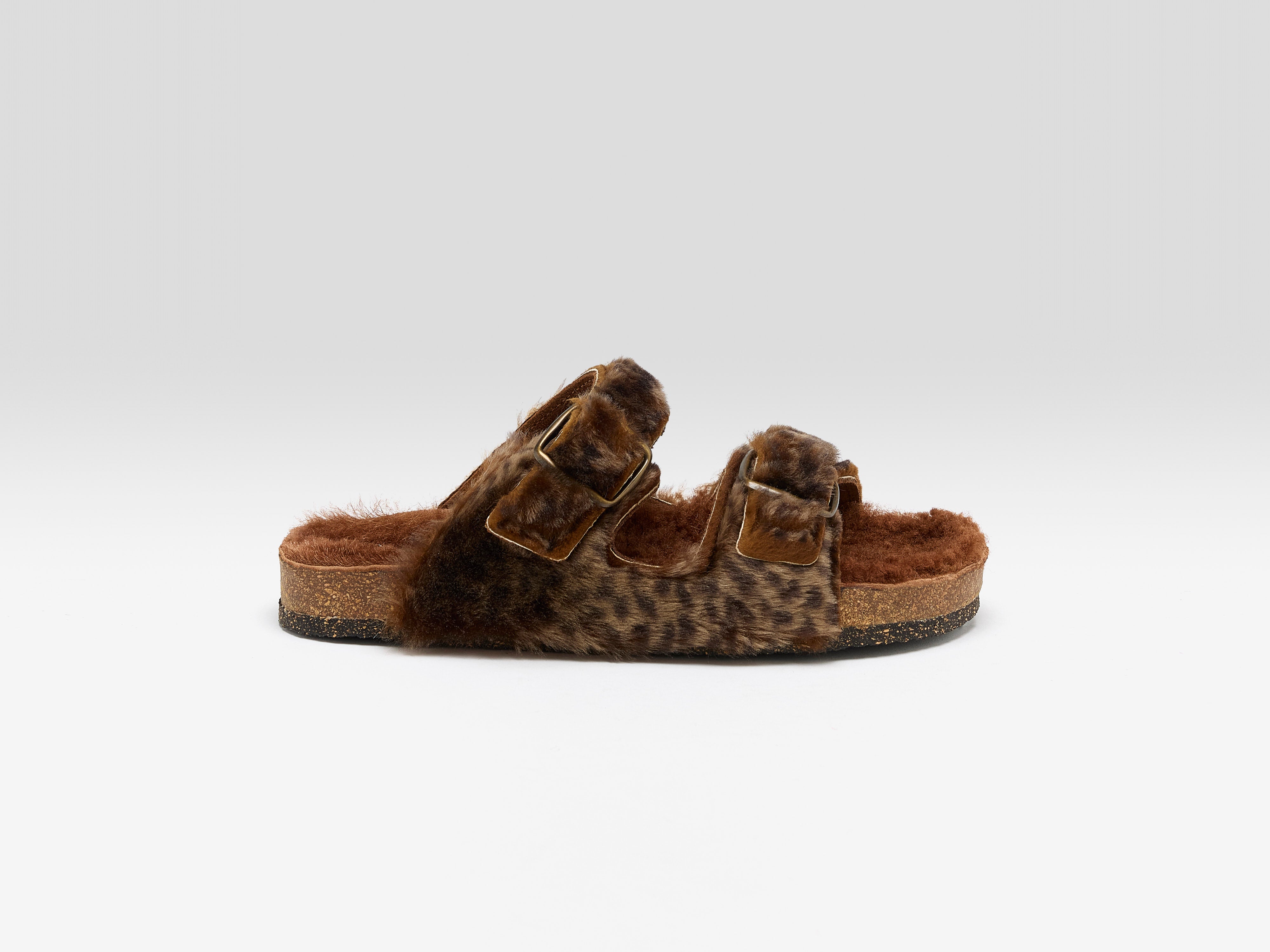 Leopard Sheepskin Sandals (252 / W / BROWN)
