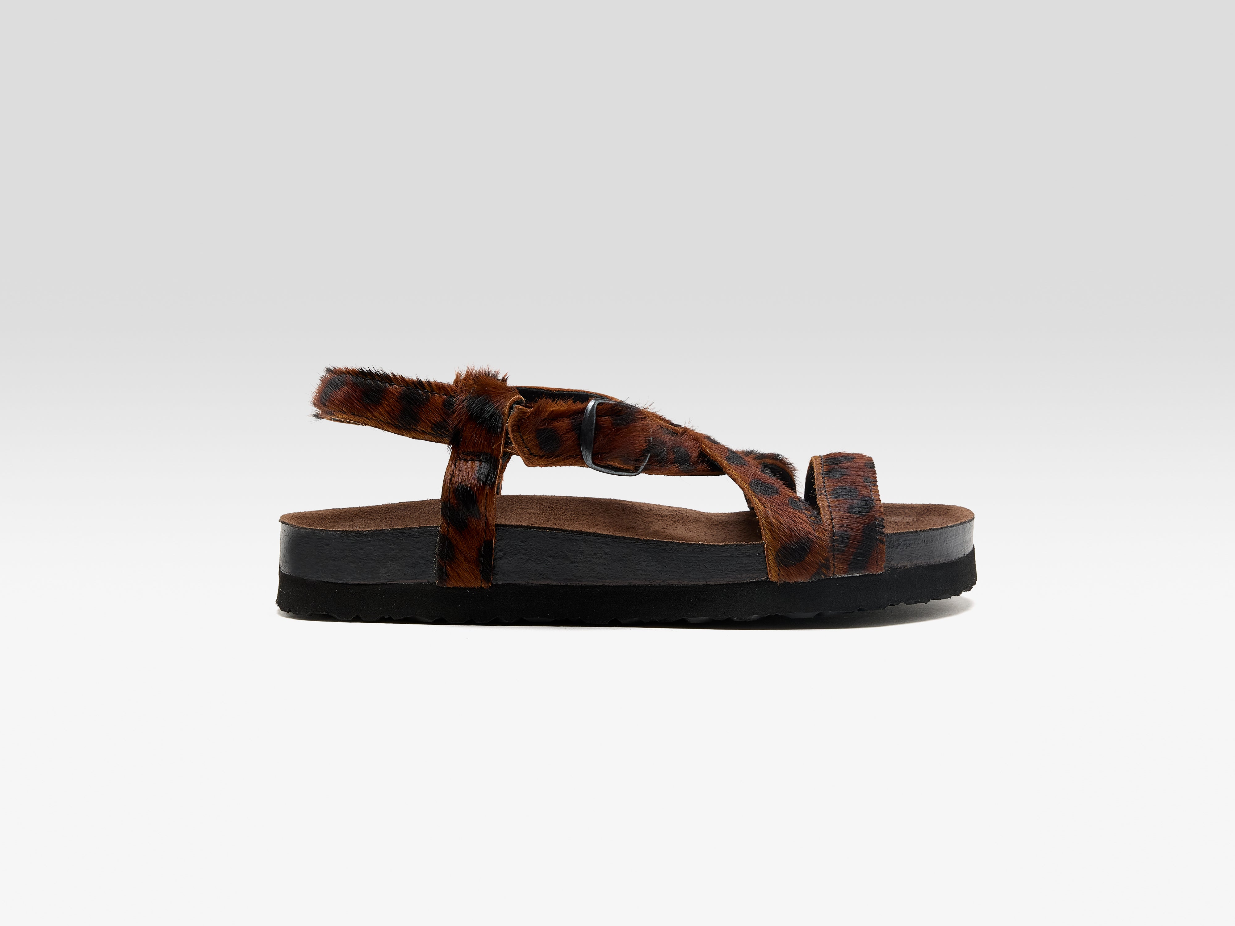 Cheetah Ponyhair Cross Strap Sandals (261 / W / BROWN)