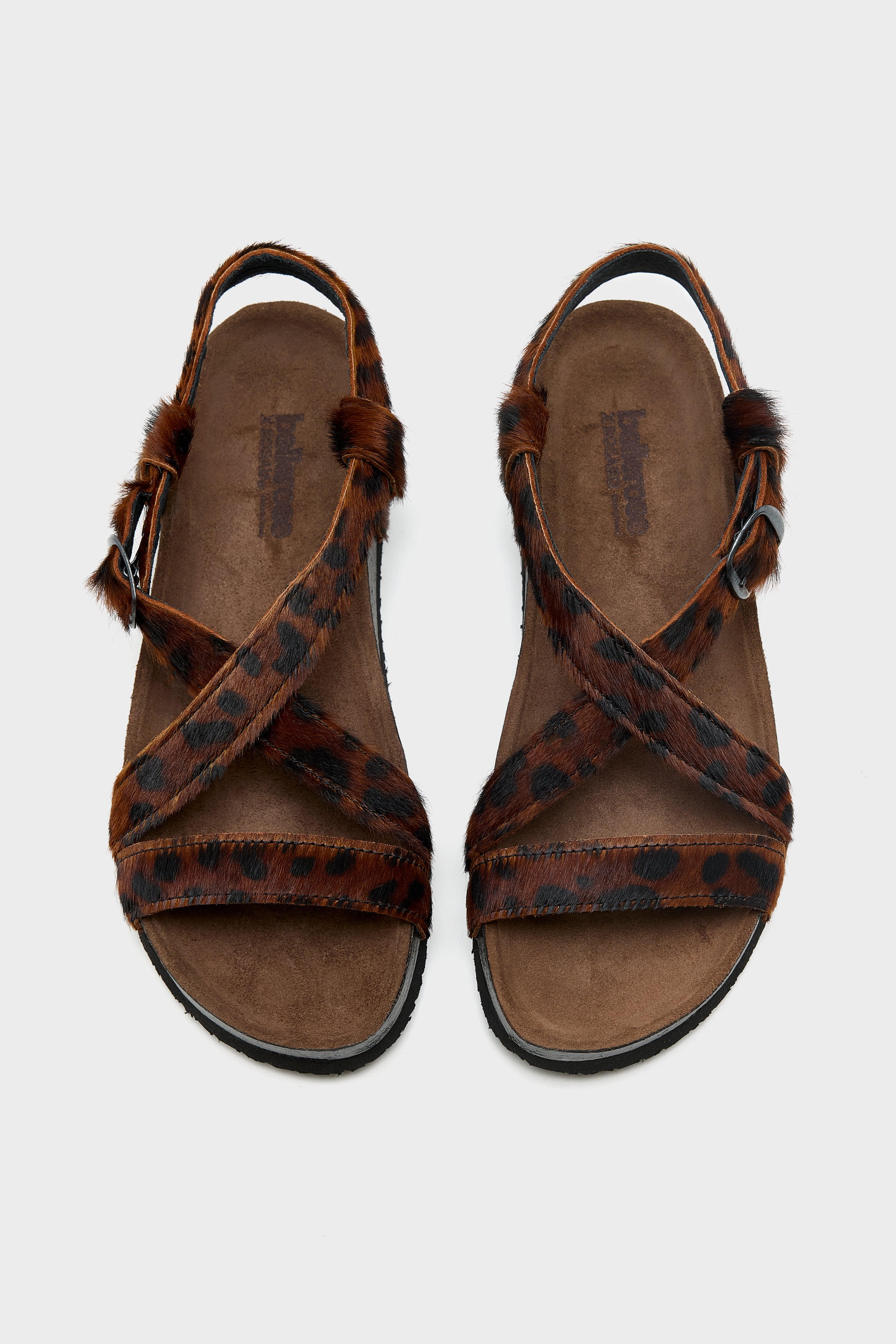Cheetah Ponyhair Cross Strap Sandals (261 / W / BROWN)