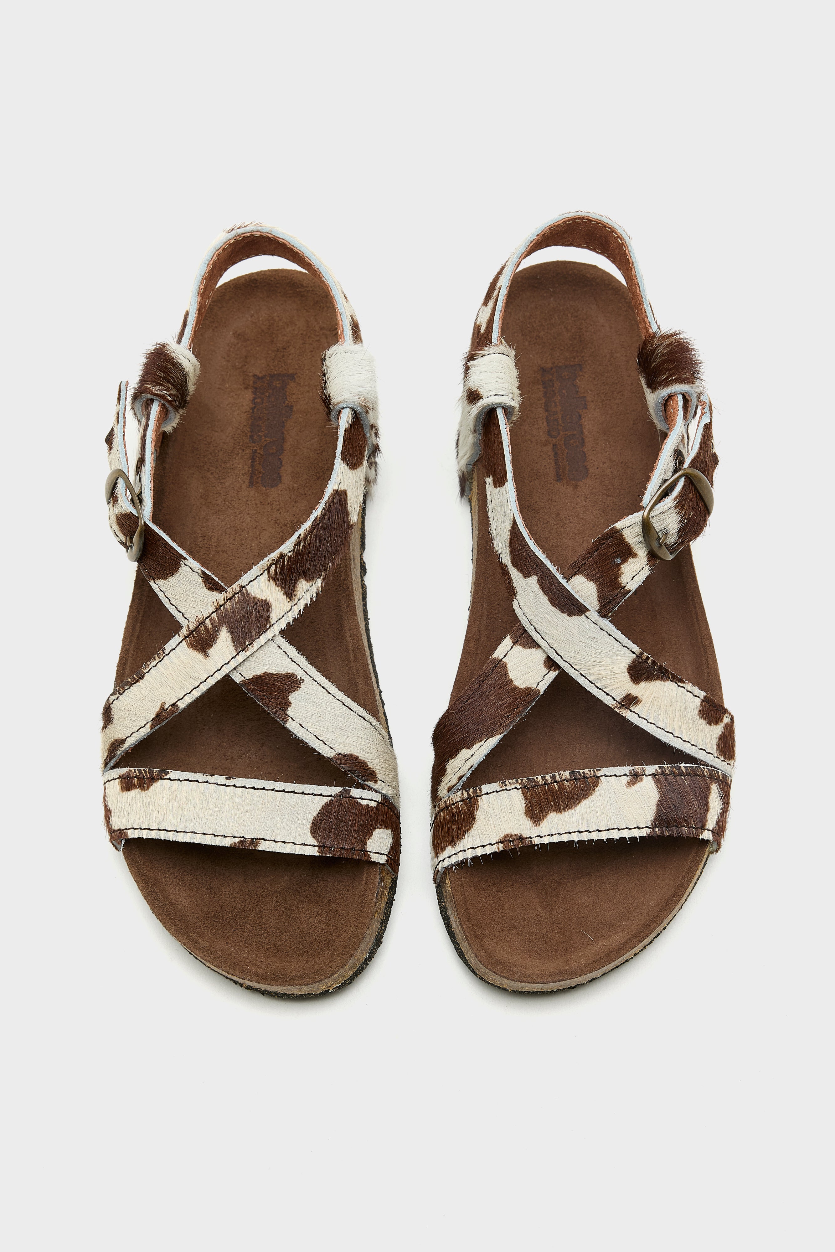 Cowprint Ponyhair Cross Strap Sandals (261 / W / WHITE)
