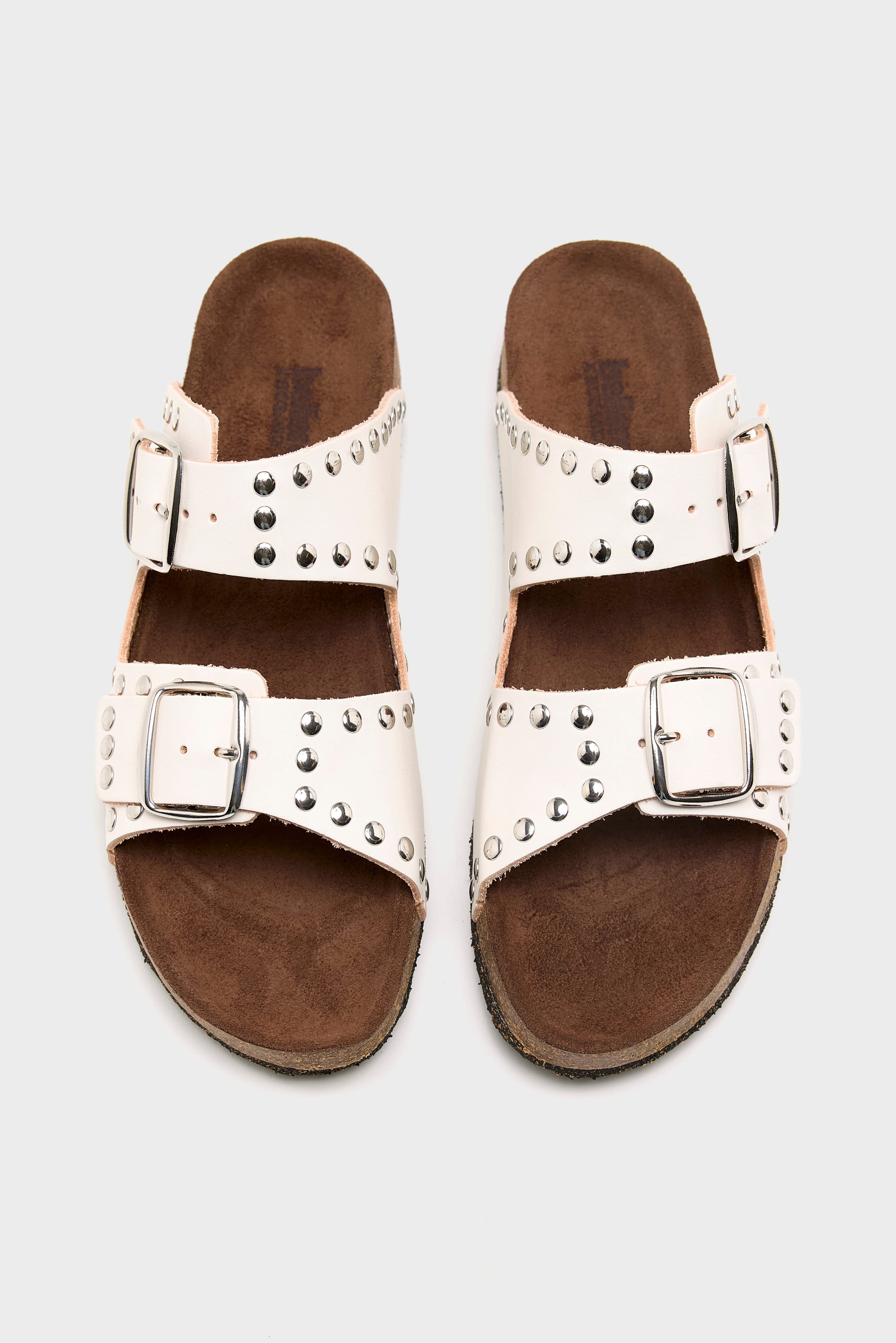 White Leather Rivet Sandals (261 / W / WHITE)