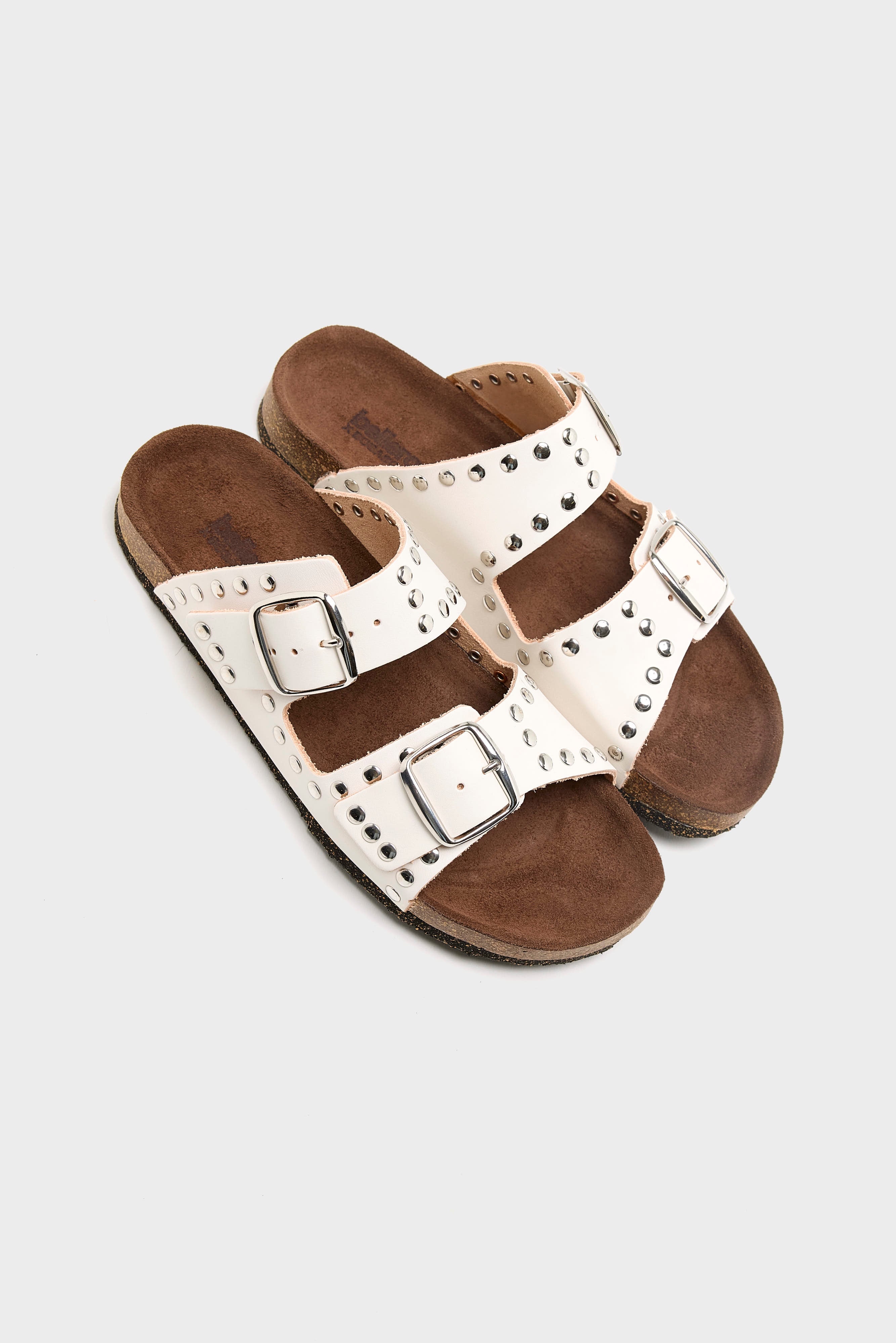 White Leather Rivet Sandals (261 / W / WHITE)