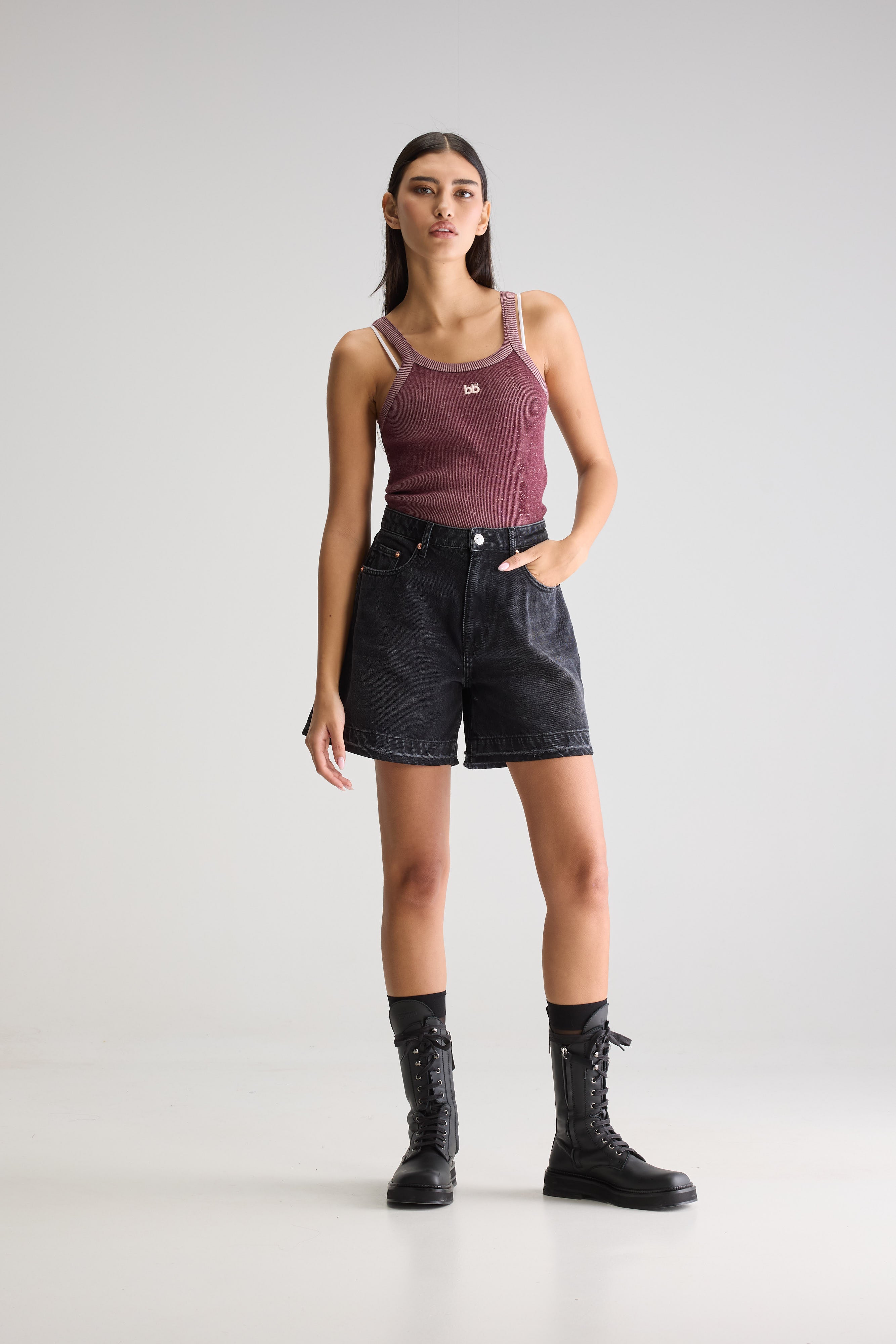 Pactol wide denim shorts (251 / W / USED BLACK)