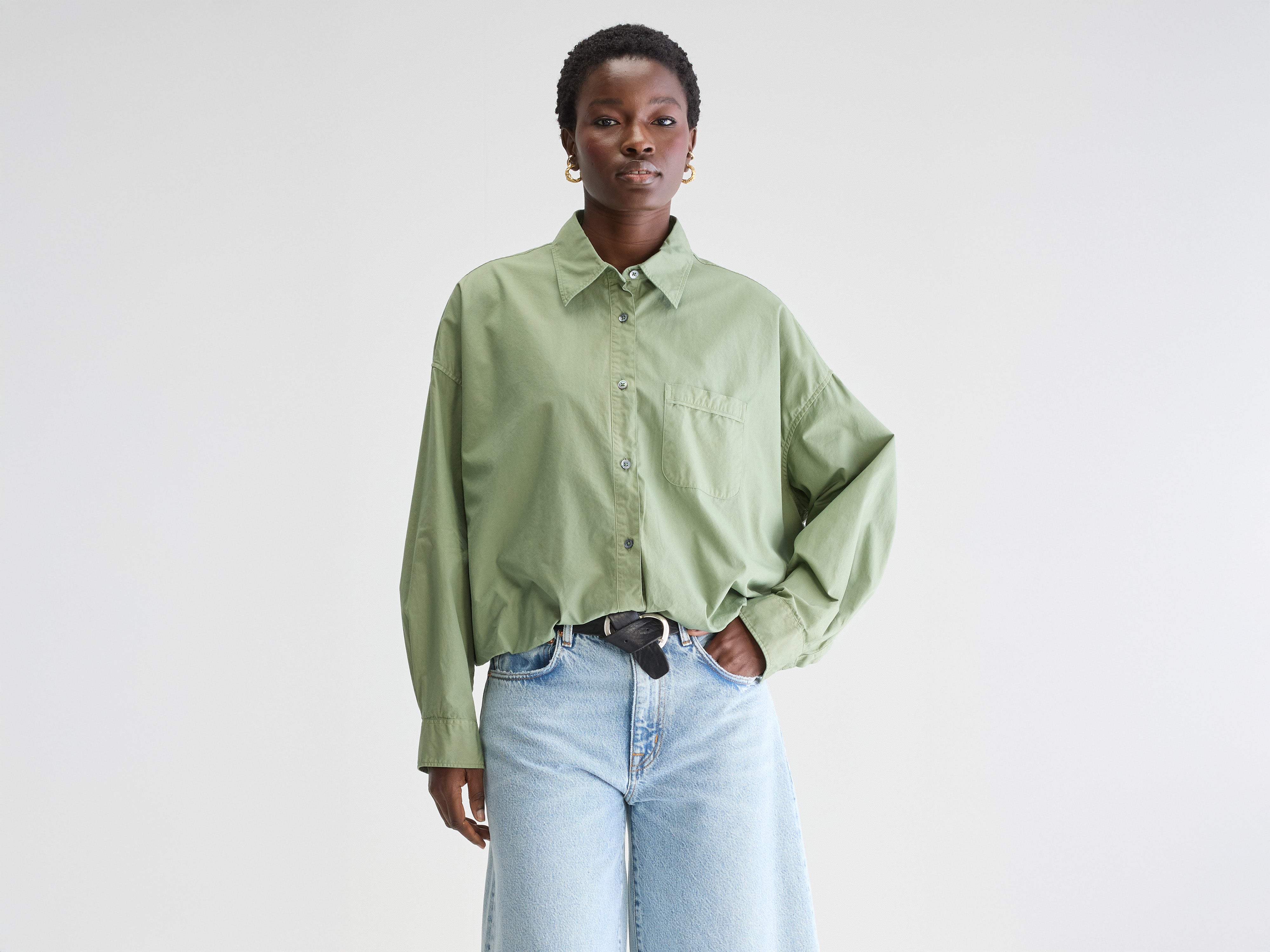 Graham cropped poplin shirt (251 / W / SAUGE)