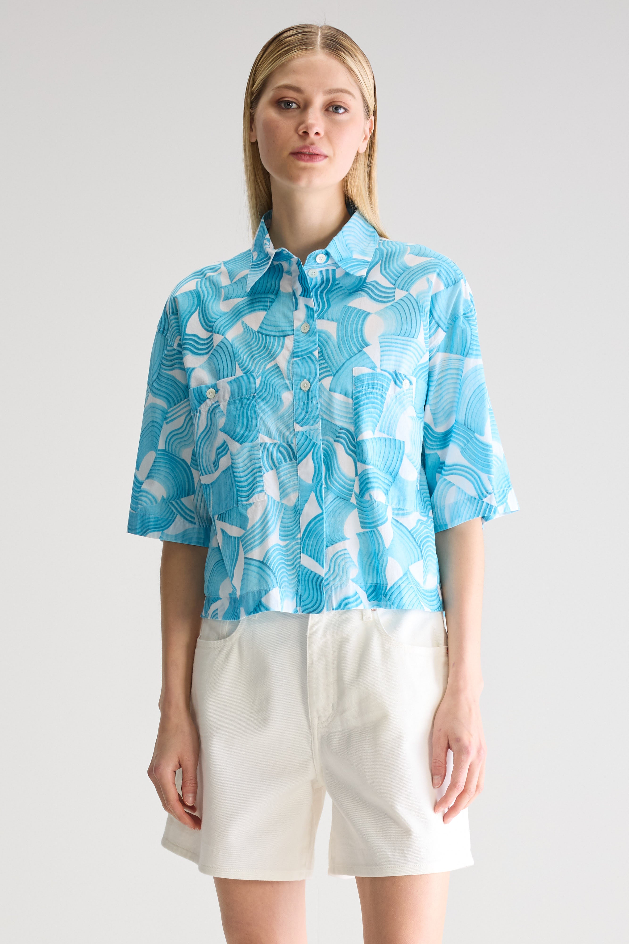 Chemise À Manches Courtes Franky - Stone blue / White Pour Femme | Bellerose
