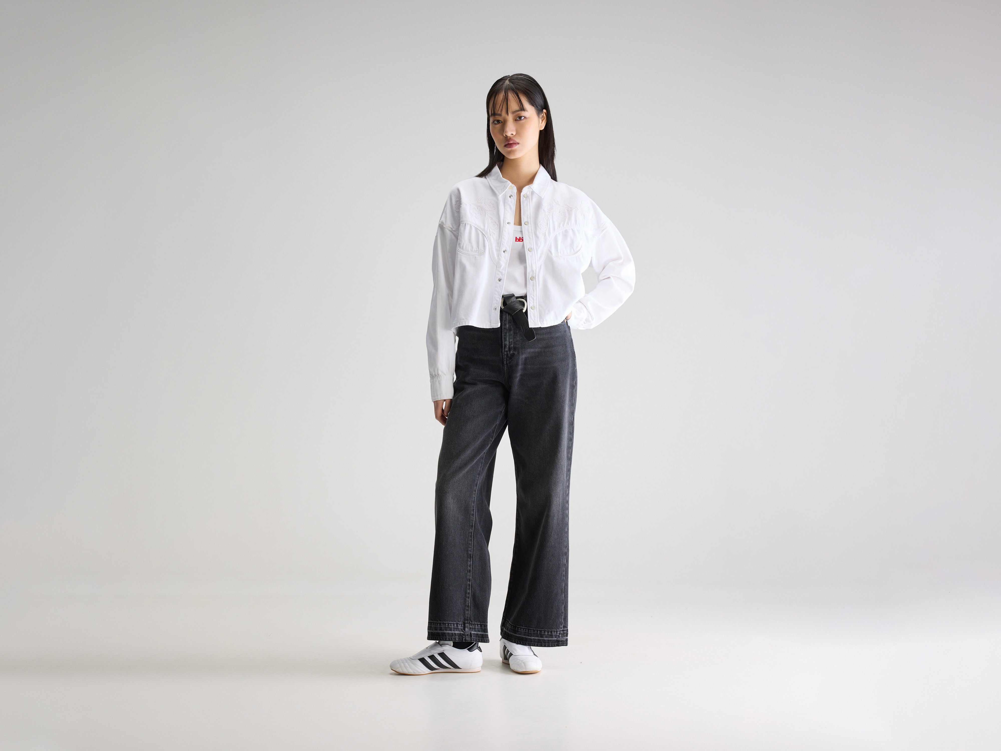 Polaris cropped denim shirt (251 / W / WHITE)