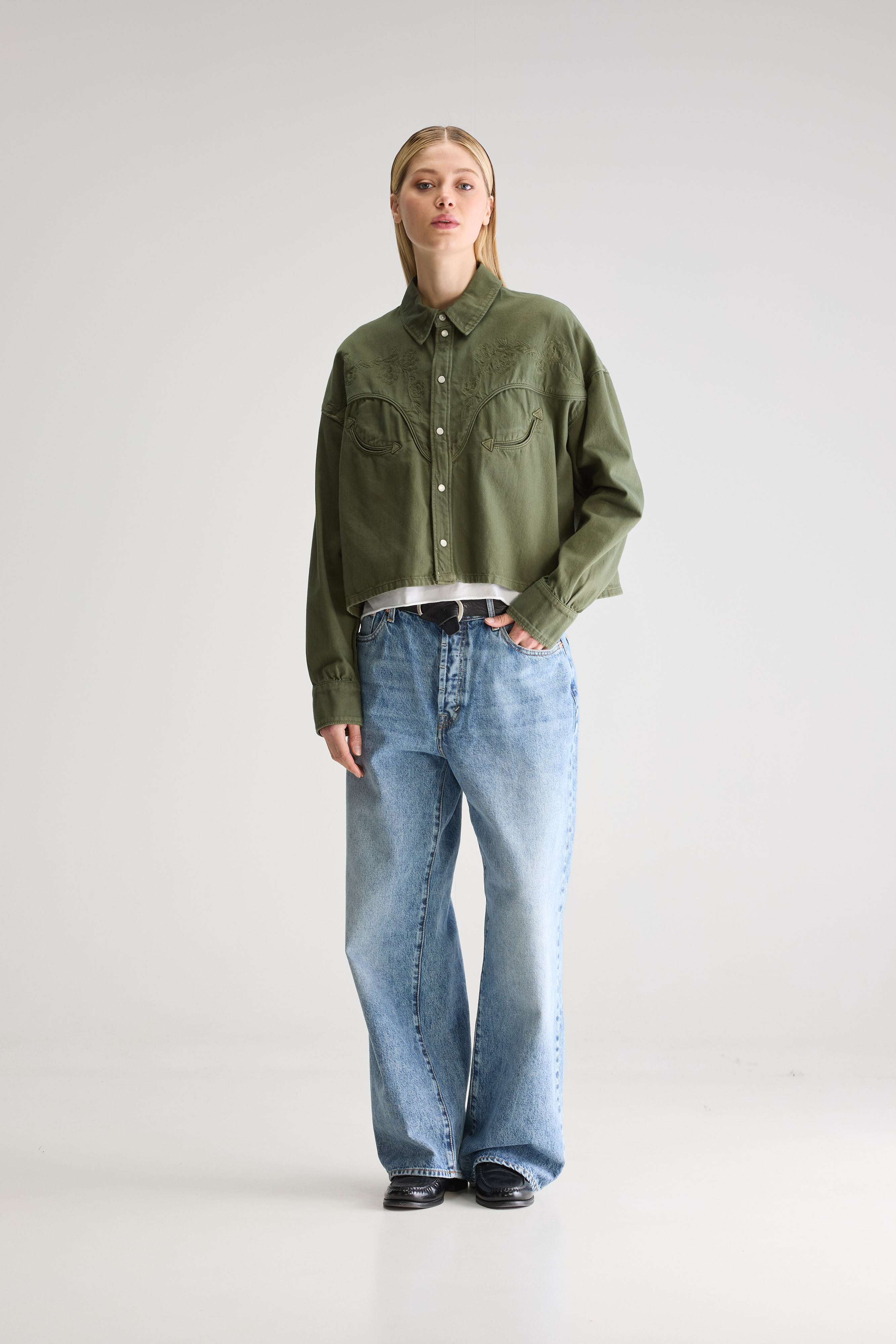 Polaris cropped denim hemd (251 / W / DUSTY OLIVE)