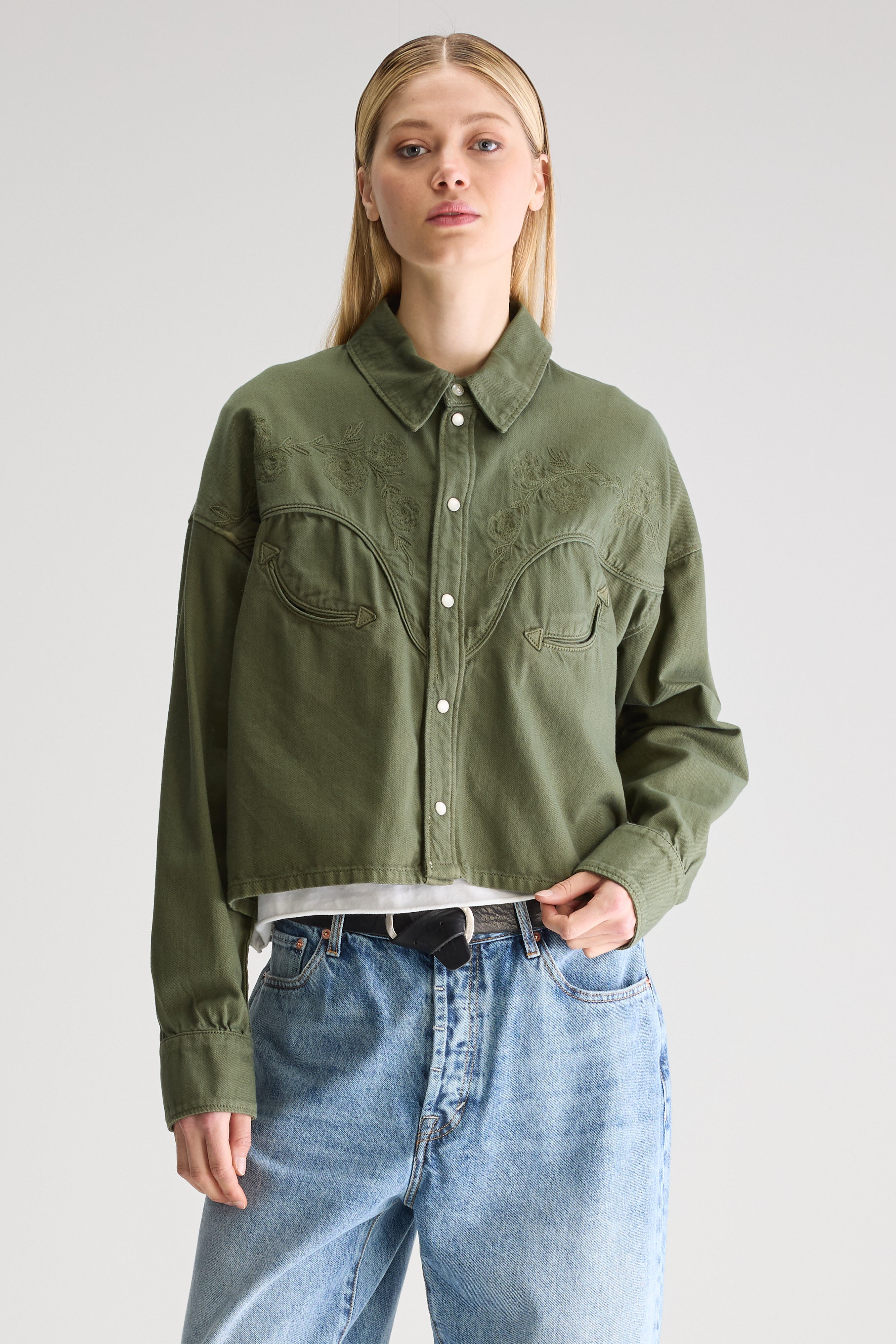 Polaris cropped denim hemd (251 / W / DUSTY OLIVE)