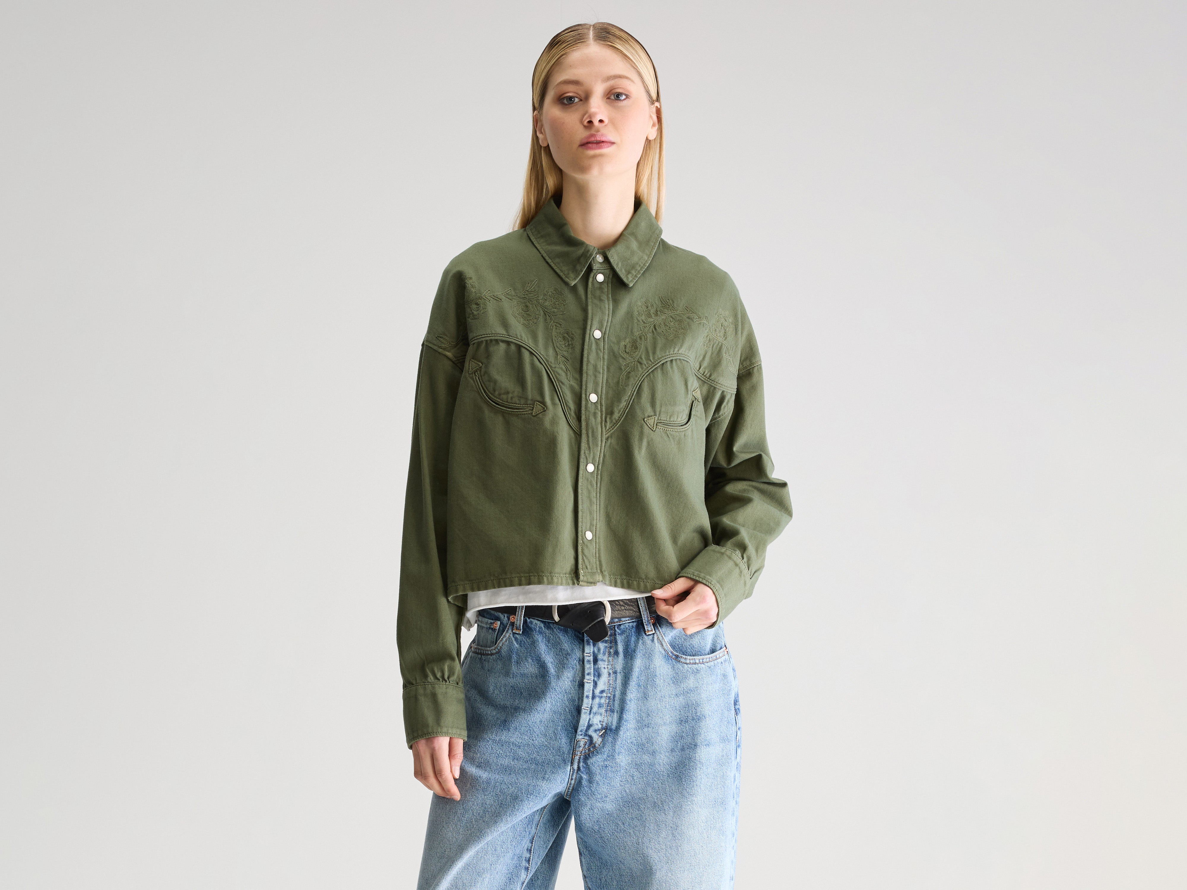 Polaris cropped denim hemd (251 / W / DUSTY OLIVE)