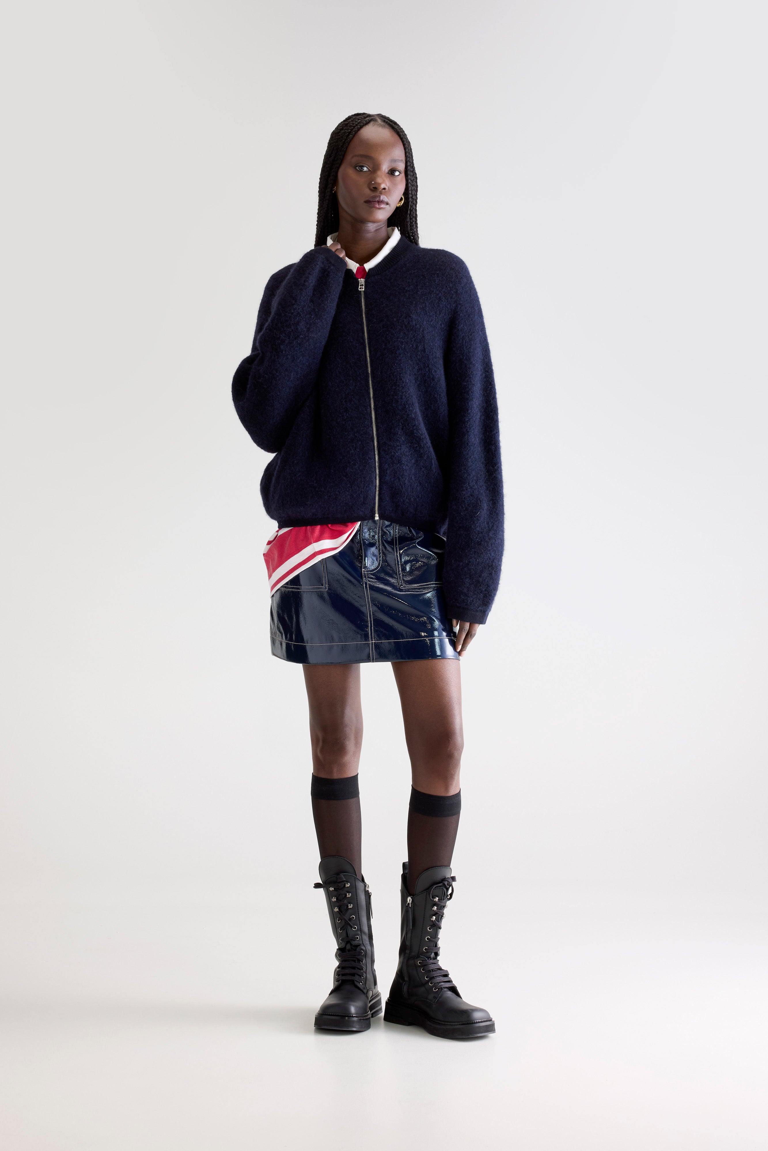 Asedi zip-up cardigan (252 / W / NAVY)
