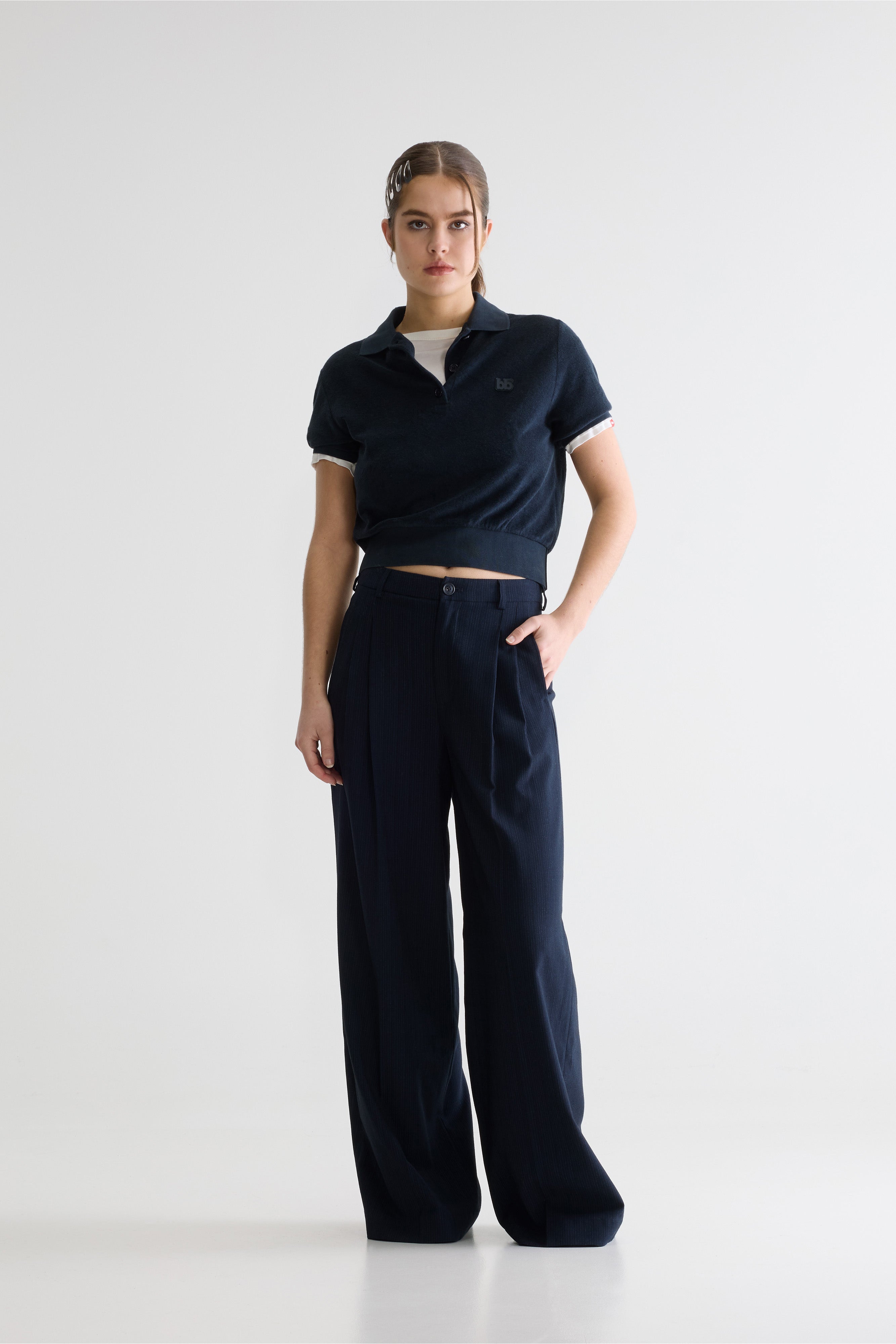 Volkert Wide Tailored Trousers - Ecru / Navy For Women | Bellerose