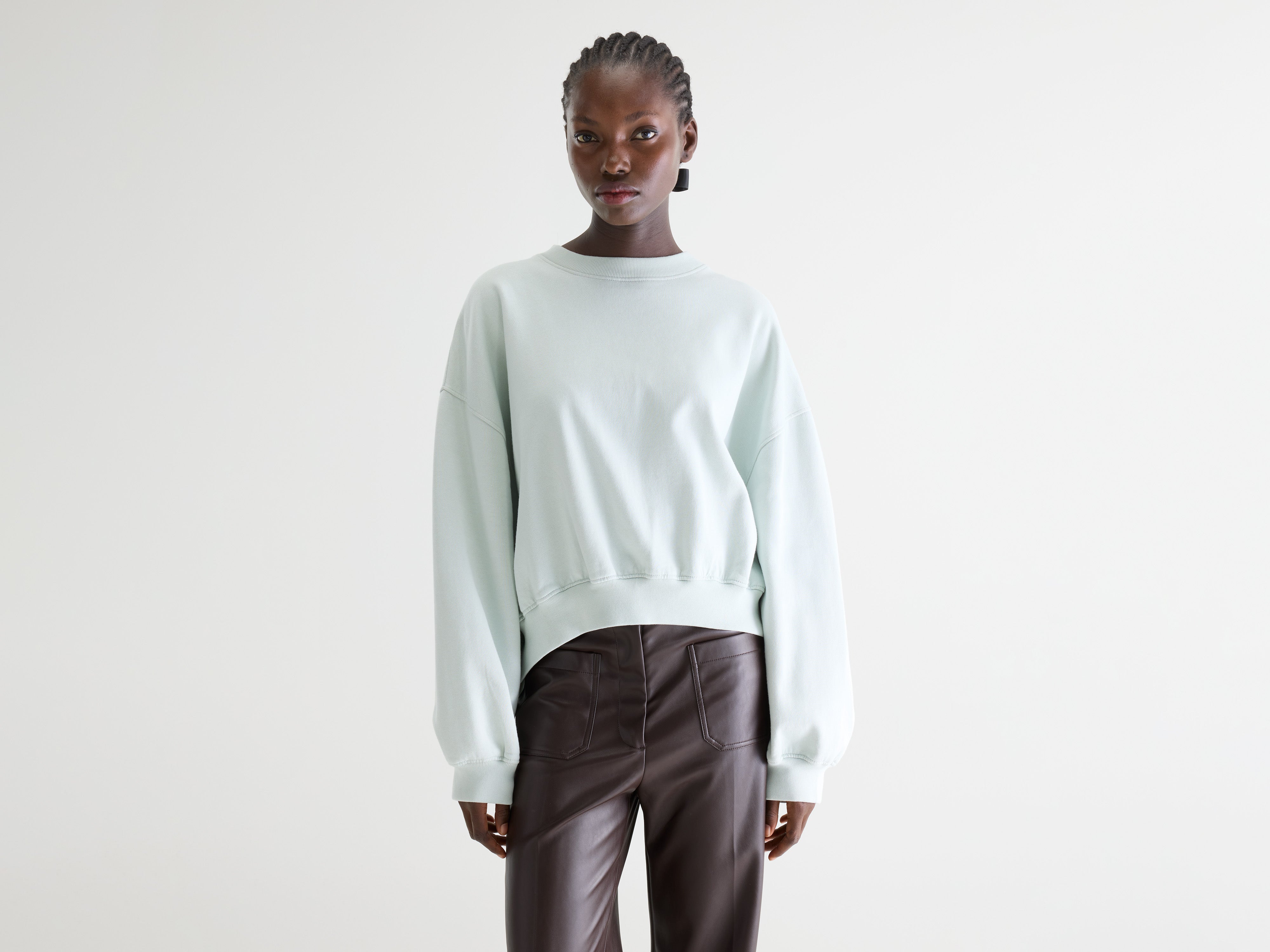 Fancy cropped crewneck sweatshirt (261 / W / AGUA VERDE)
