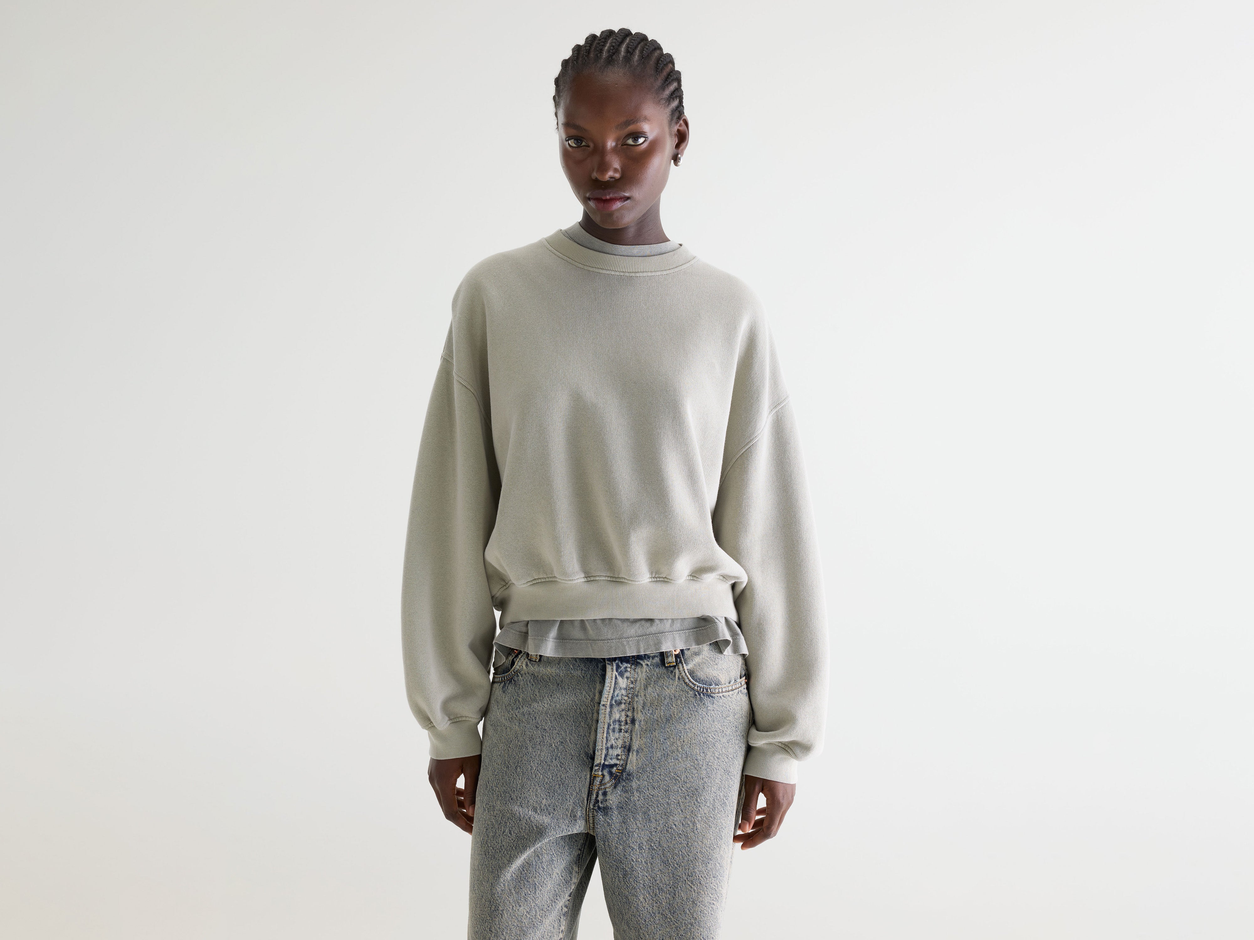 Fancy cropped crewneck sweatshirt (261 / W / JADEITE)