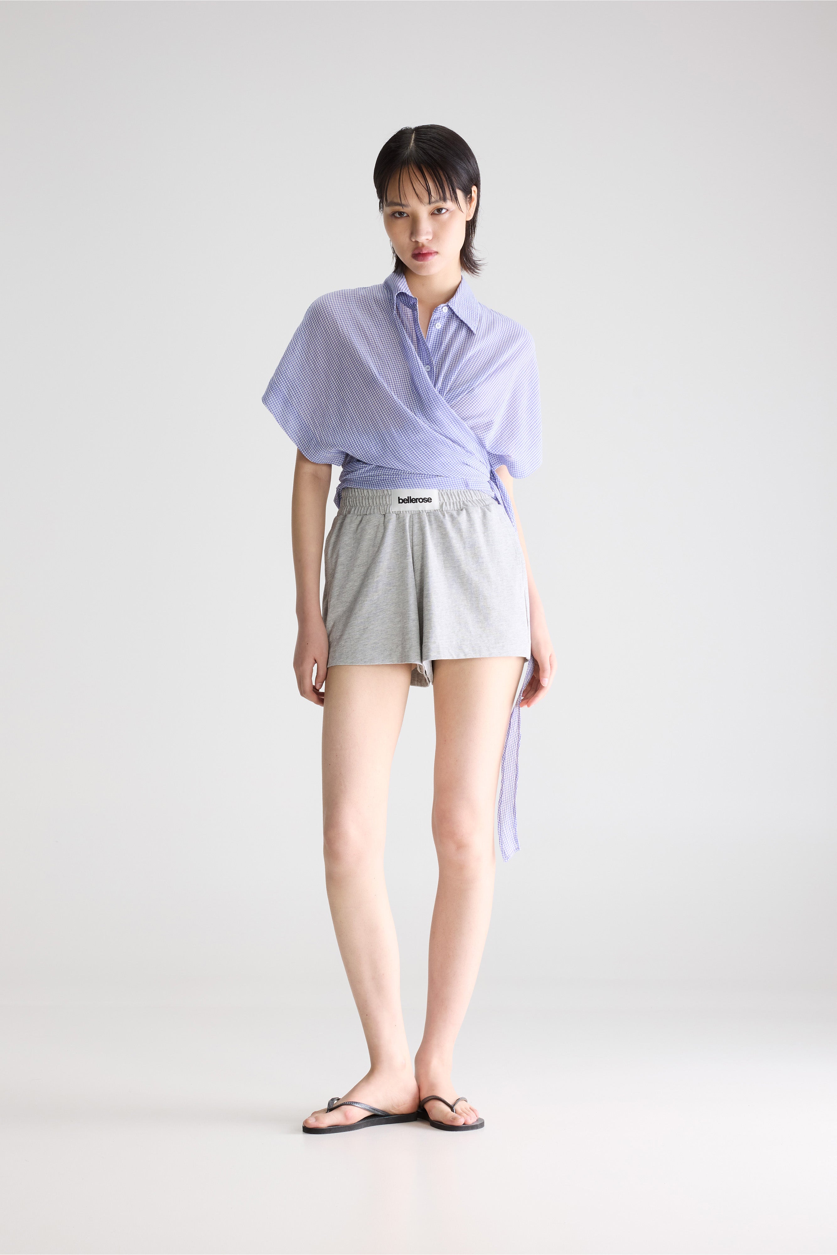 Coral tie-up blouse (261 / W / CHECK A)
