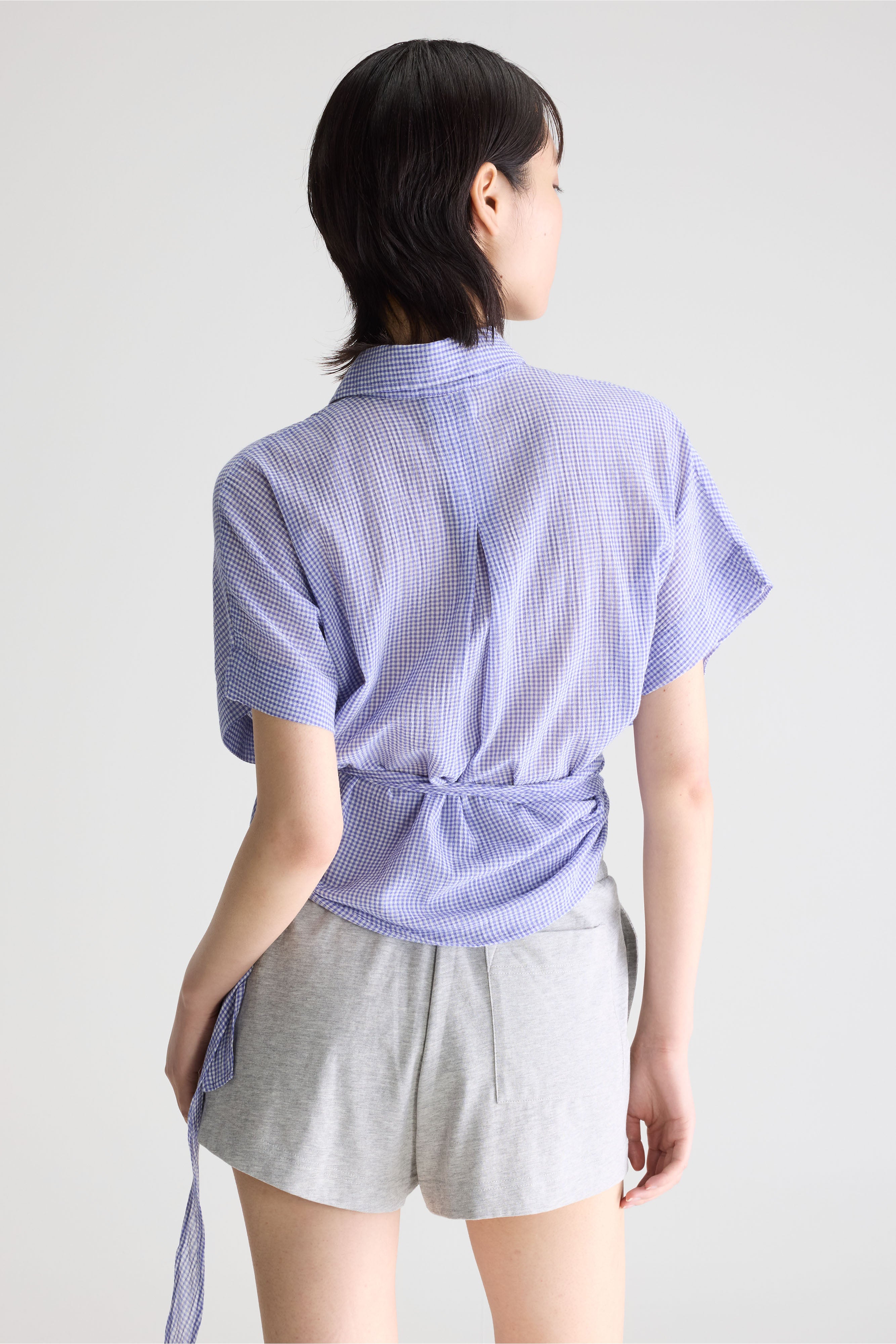 Coral tie-up blouse (261 / W / CHECK A)