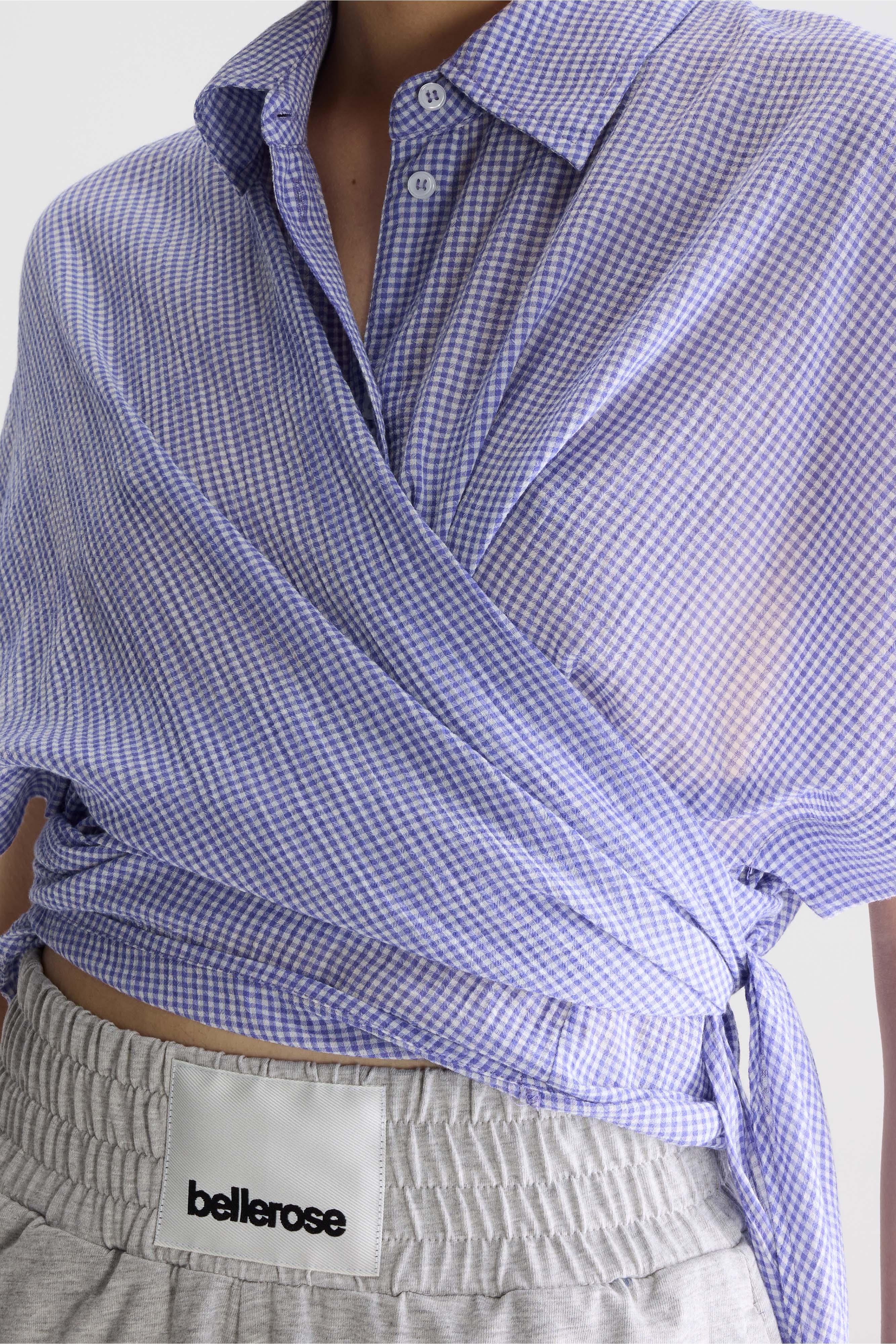 Coral tie-up blouse (261 / W / CHECK A)