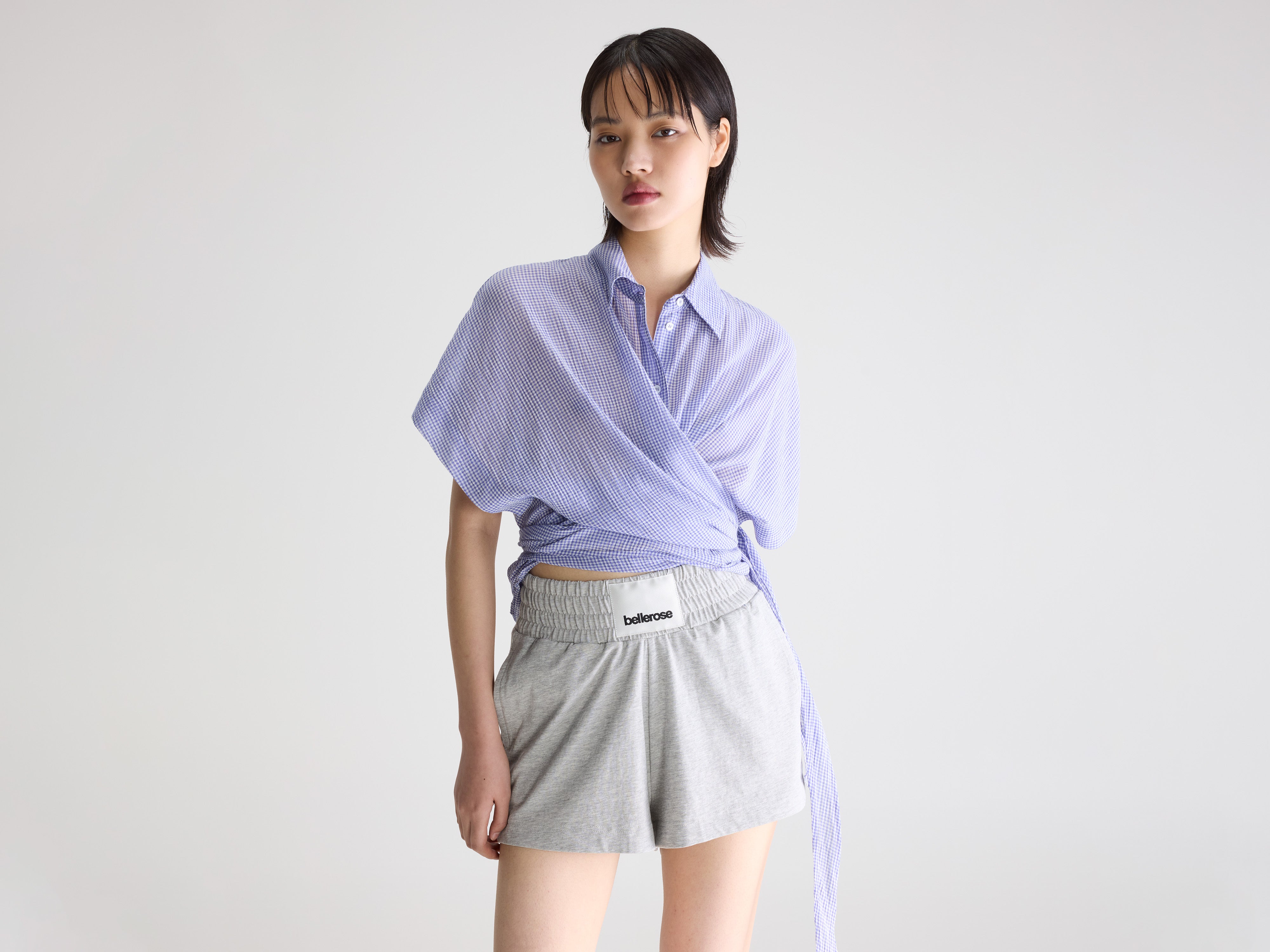 Coral tie-up blouse (261 / W / CHECK A)