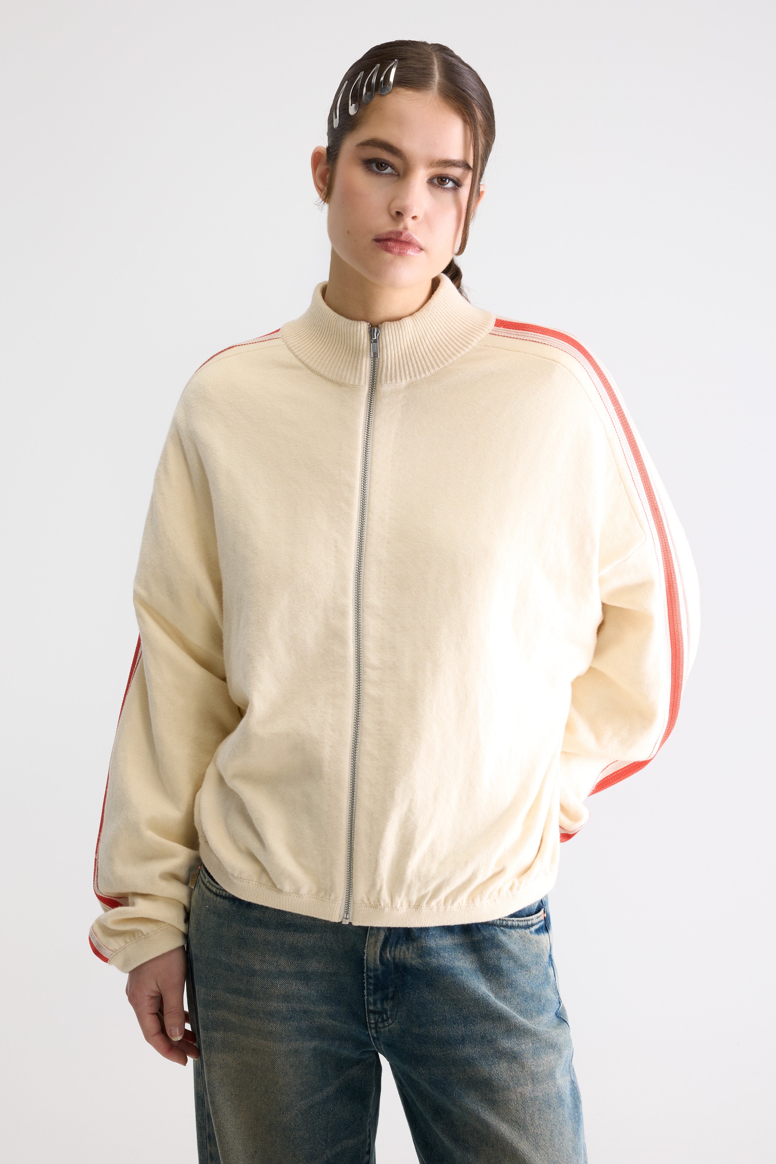 Gerta Zip-up Cardigan - Brick / Milky way / Oyster For Women | Bellerose