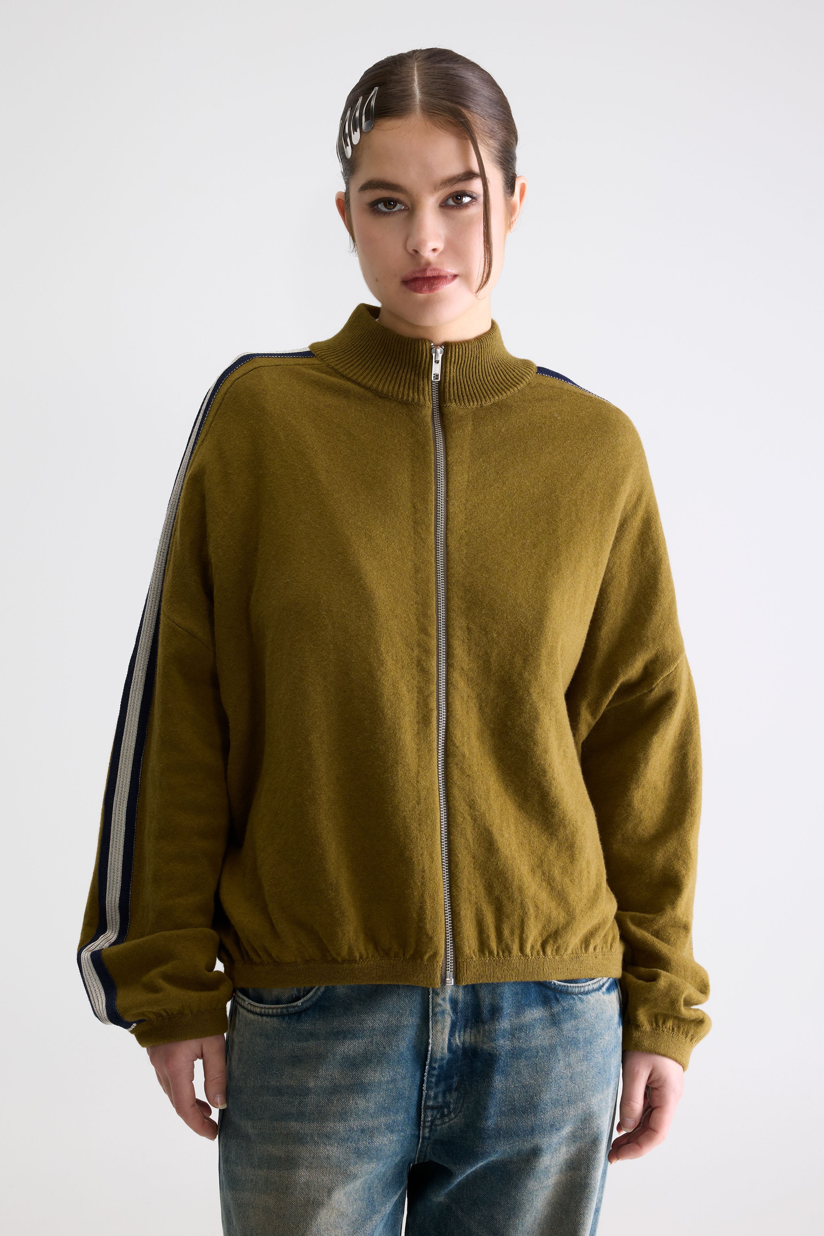 Gerta Zip-up Cardigan - Kinako / Vetiver / Worker For Women | Bellerose