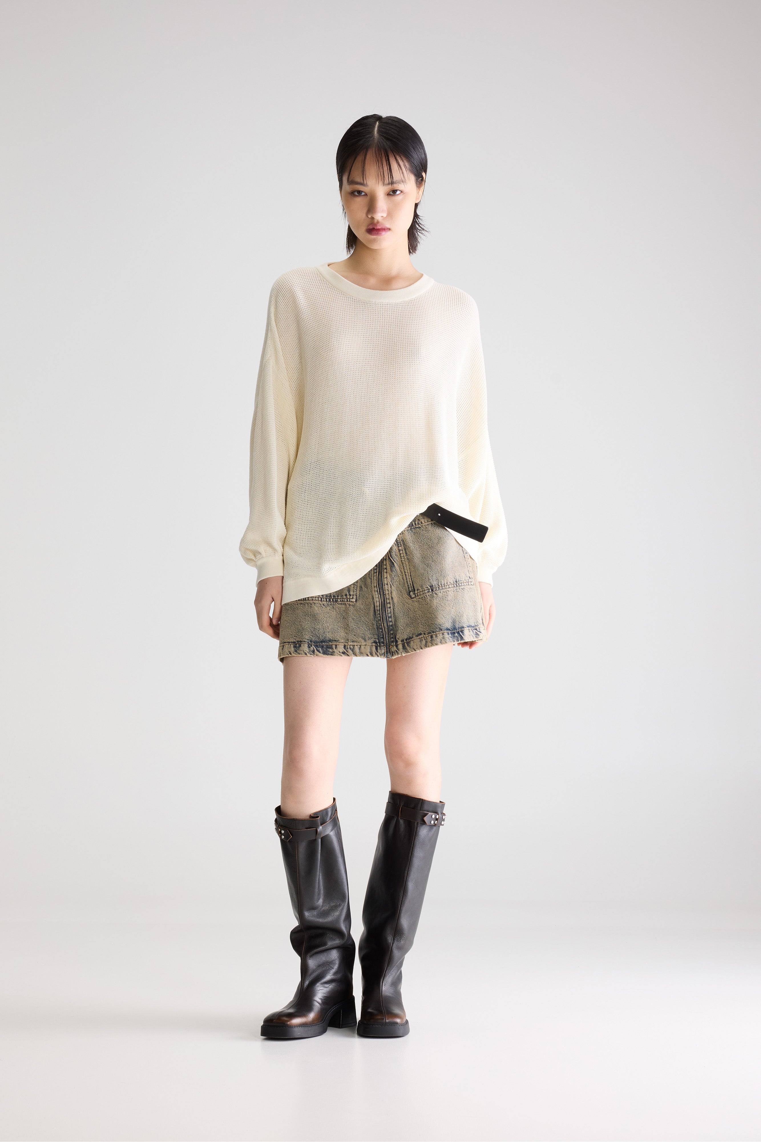 Alie sheer knit sweater (261 / W / WHISPER)