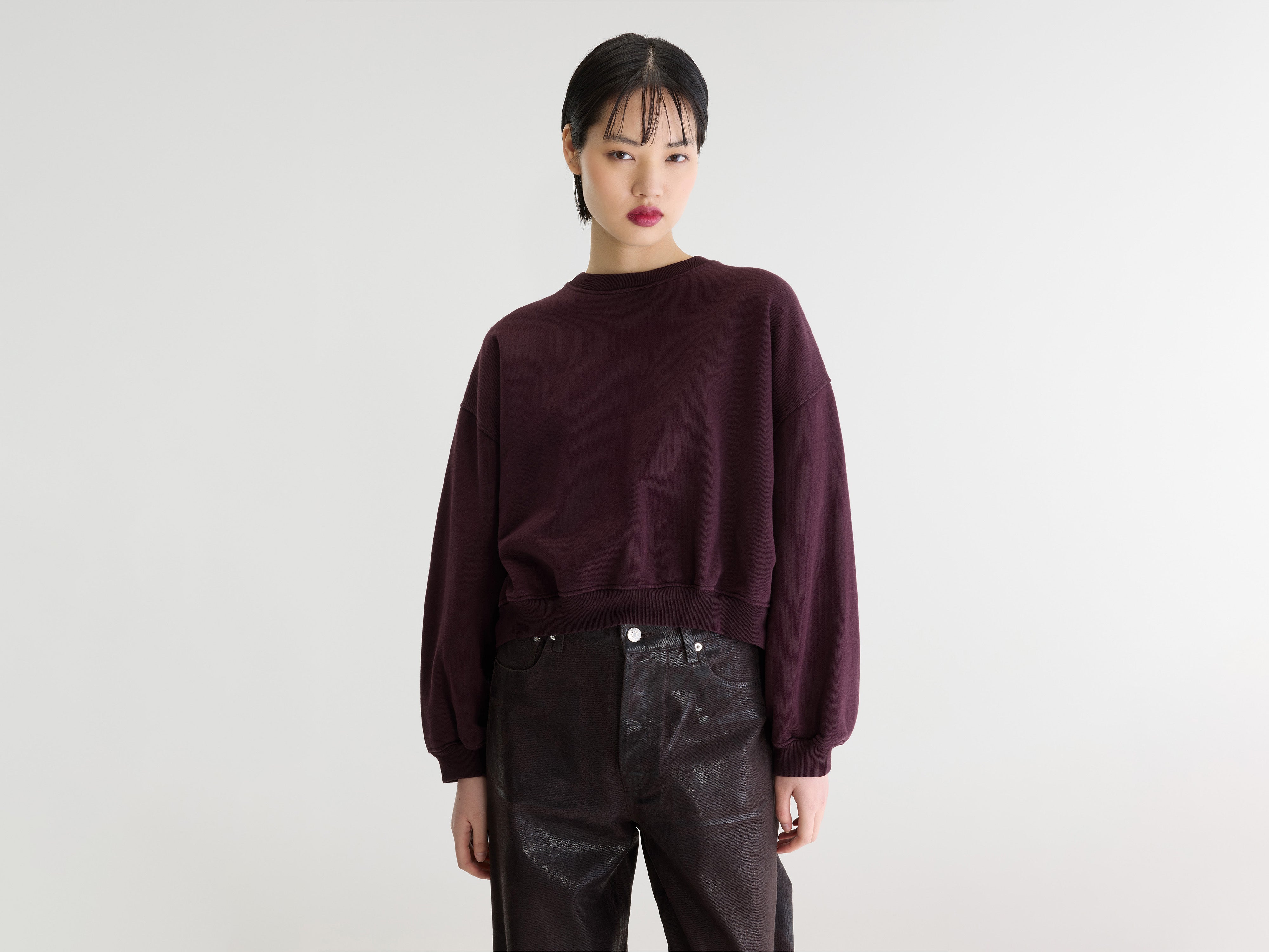 Fancy cropped crewneck sweatshirt (262 / W / BURGUNDY)