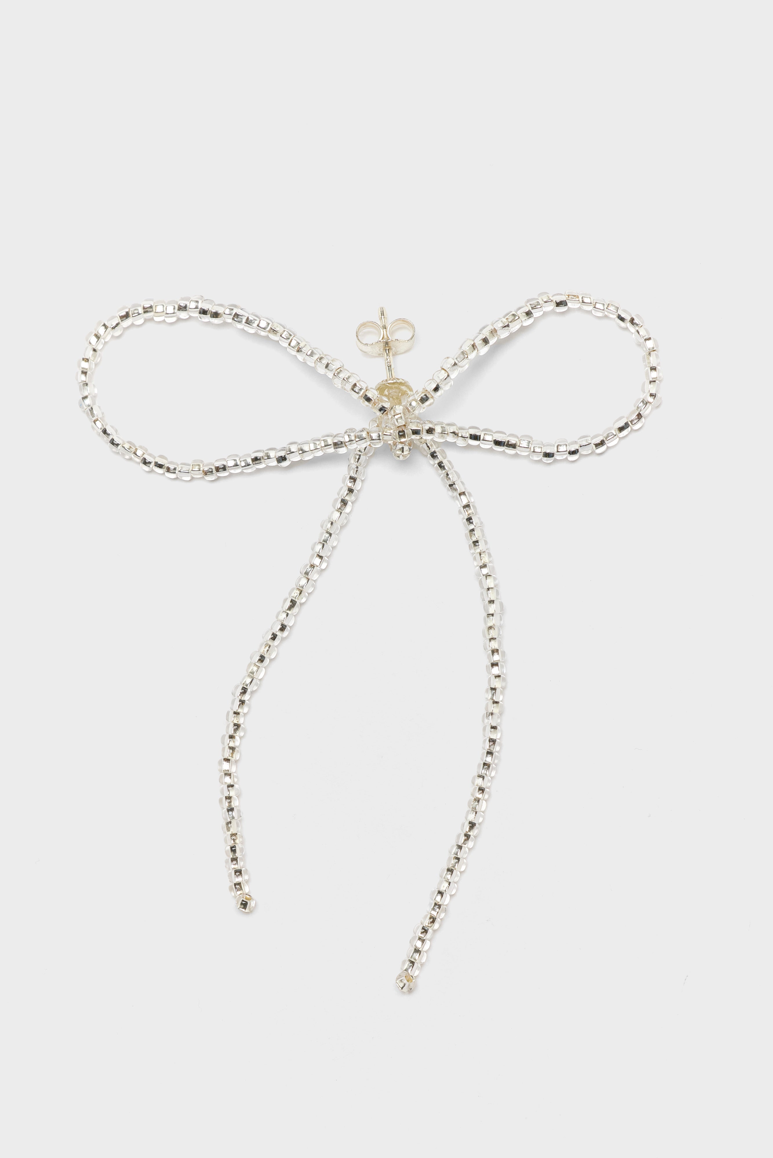 Sad Bow Ear Stick Earrings (252 / W / SILVER)