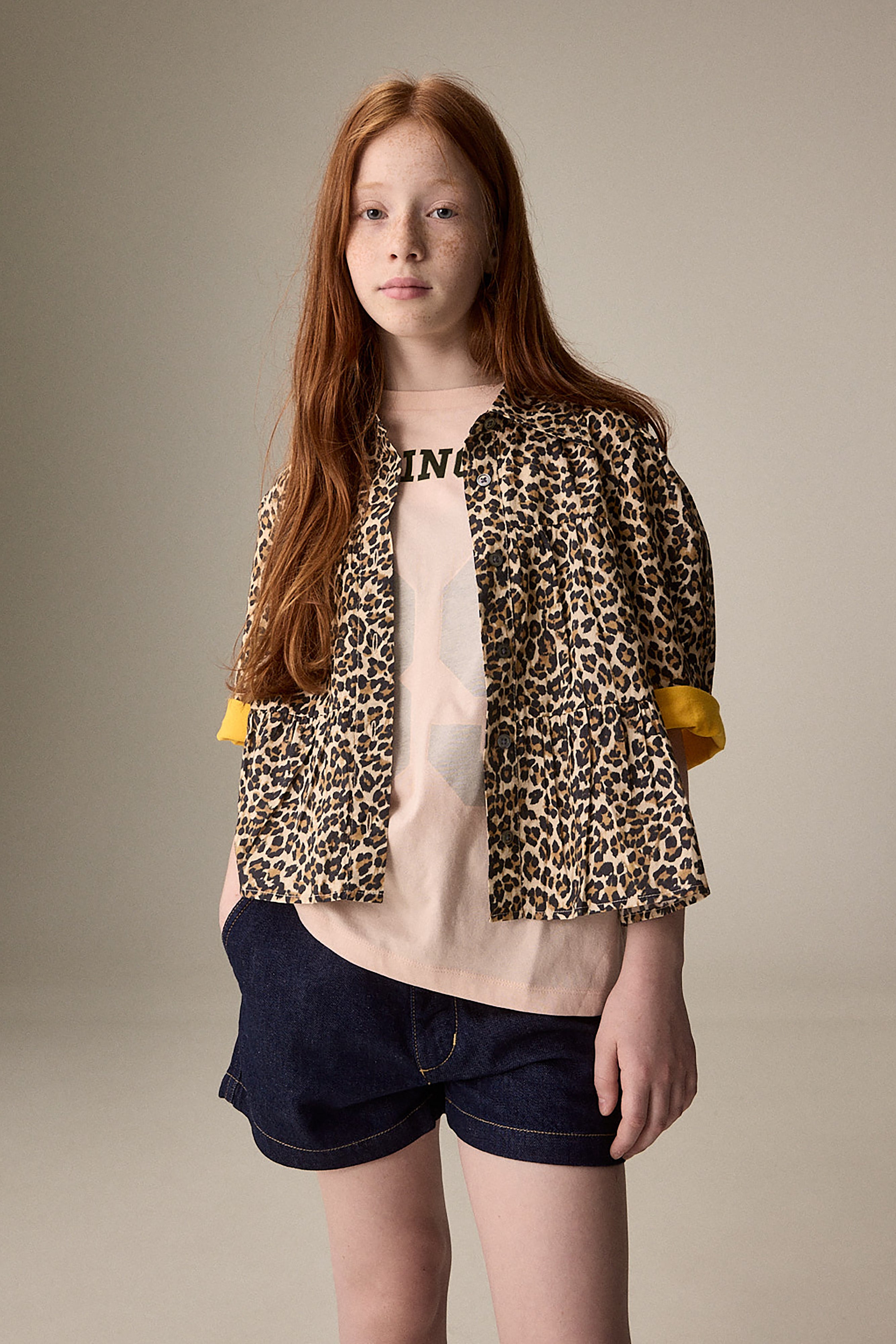 Helo Leopard Print Shirt - Black sand / Toffee / Vanille For Girls | Bellerose