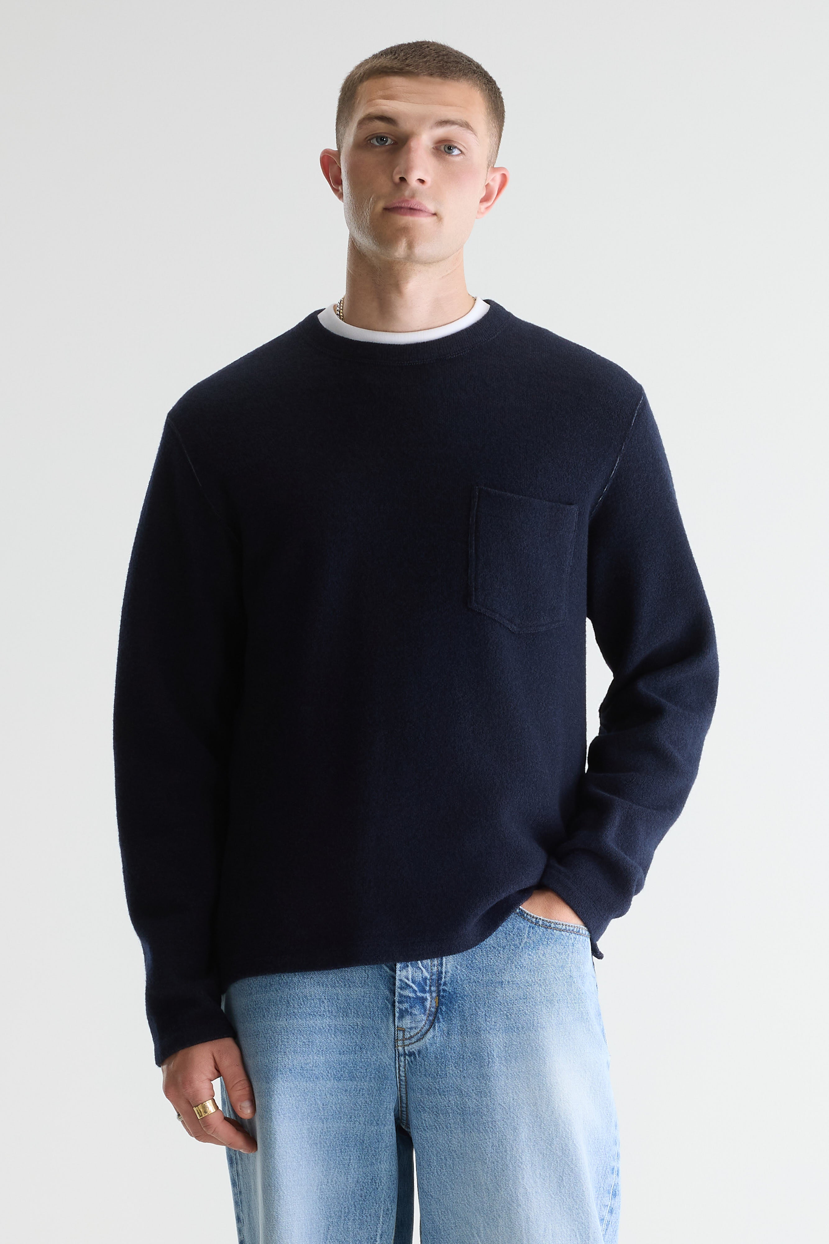Velo Crewneck Sweatshirt - Ecru / Navy For Men | Bellerose