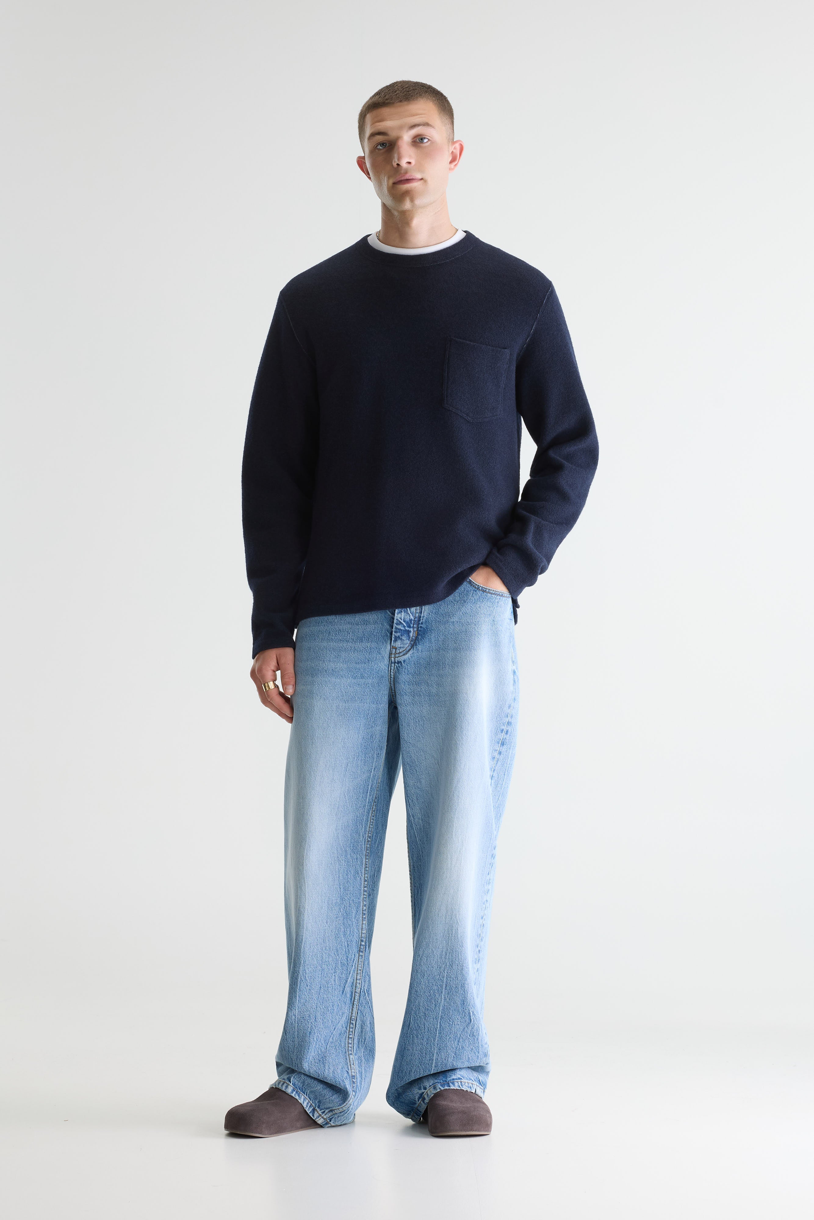 Velo Crewneck Sweatshirt - Ecru / Navy For Men | Bellerose