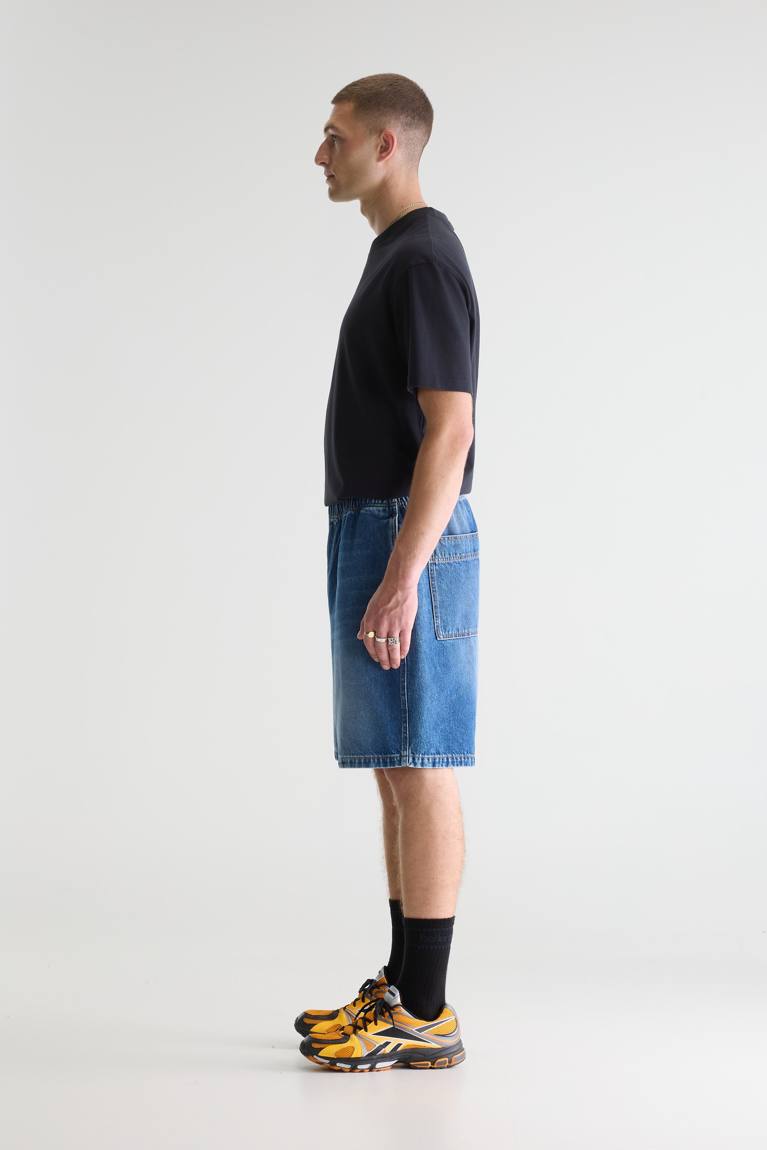 Flanky Wide Denim Shorts - Md blue marble For Men | Bellerose