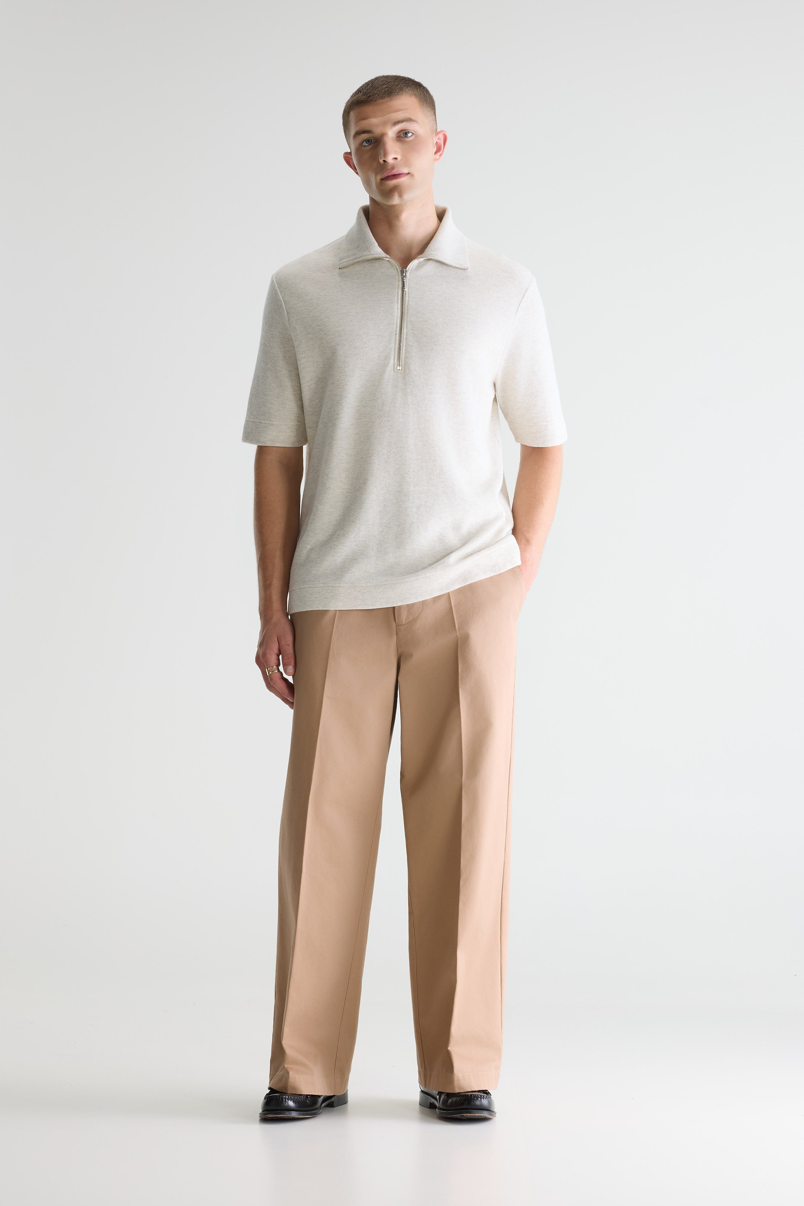 Silas Zipped Polo - Oyster For Men | Bellerose