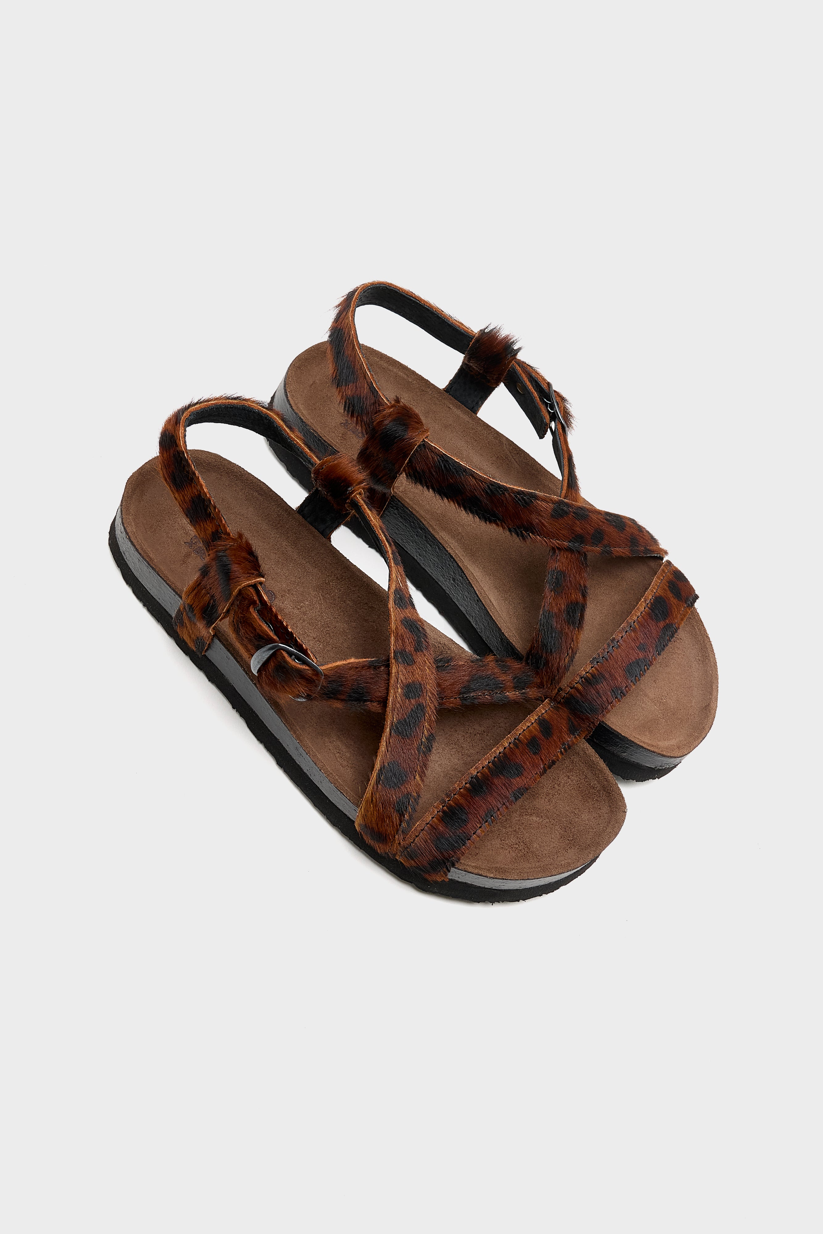 Cheetah Ponyhair Cross Strap Sandals  (261 / W / BROWN)