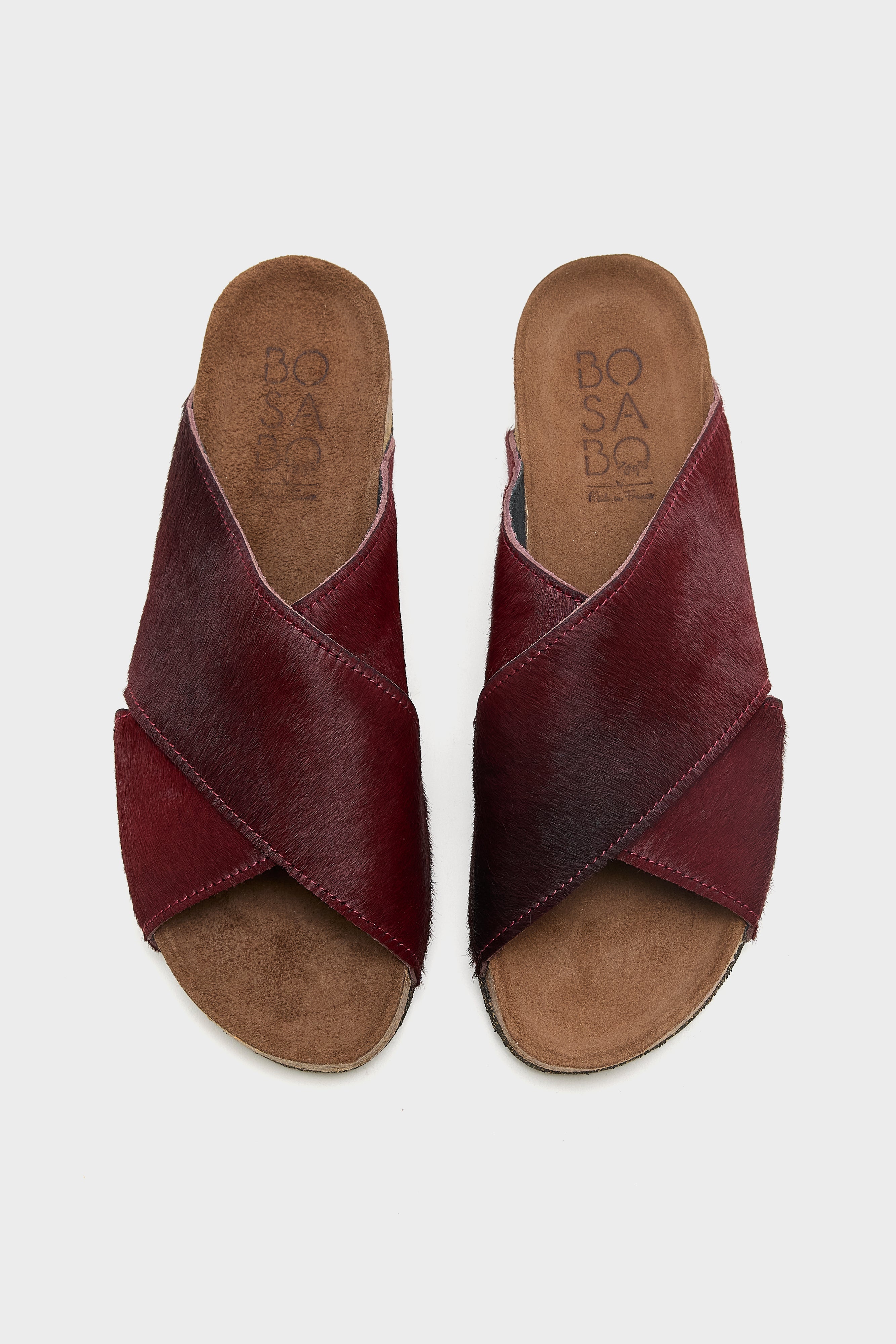 Bordeaux Ponyhair Cross Sandals  (261 / W / BORDEAUX)