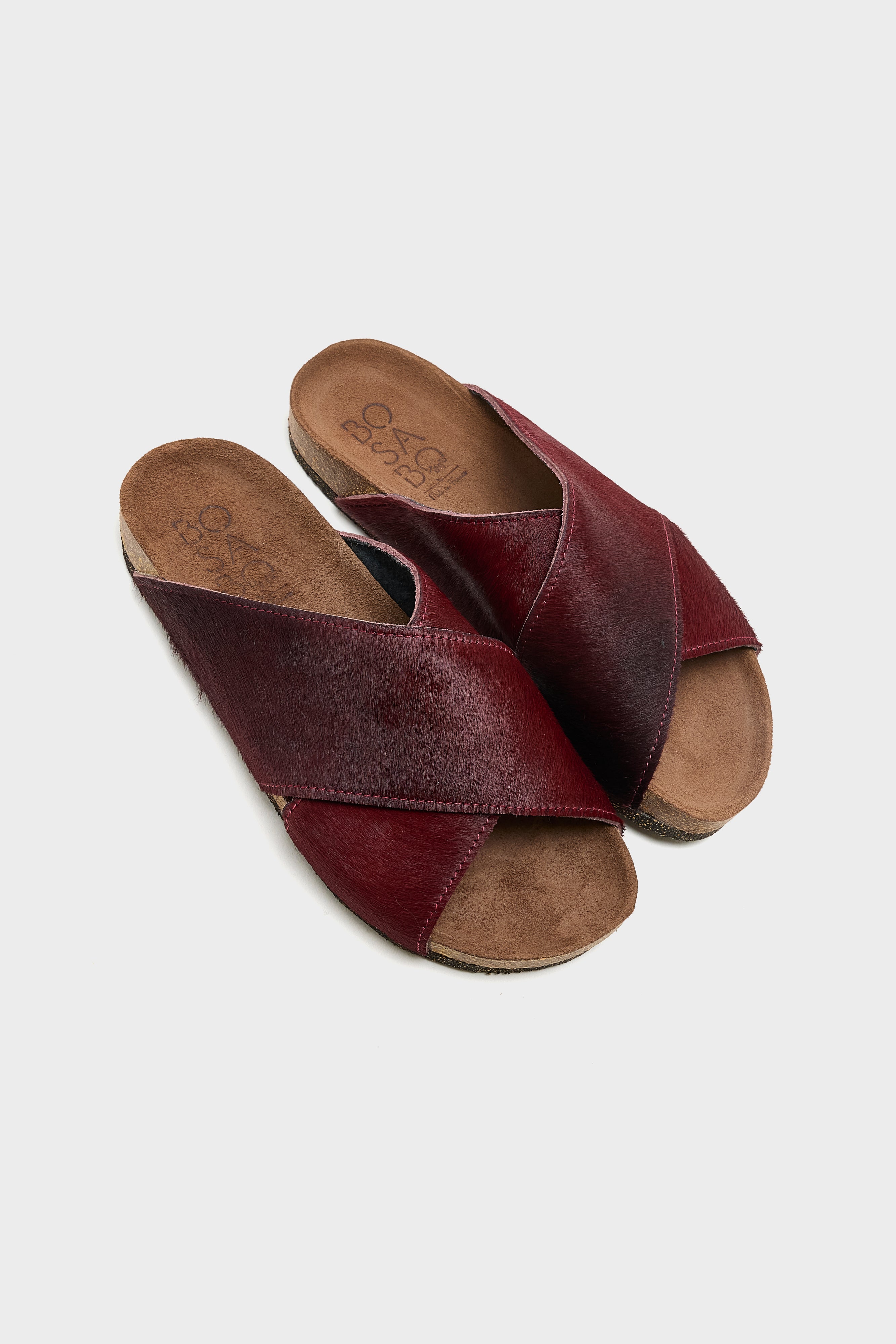 Bordeaux Ponyhair Cross Sandals  (261 / W / BORDEAUX)