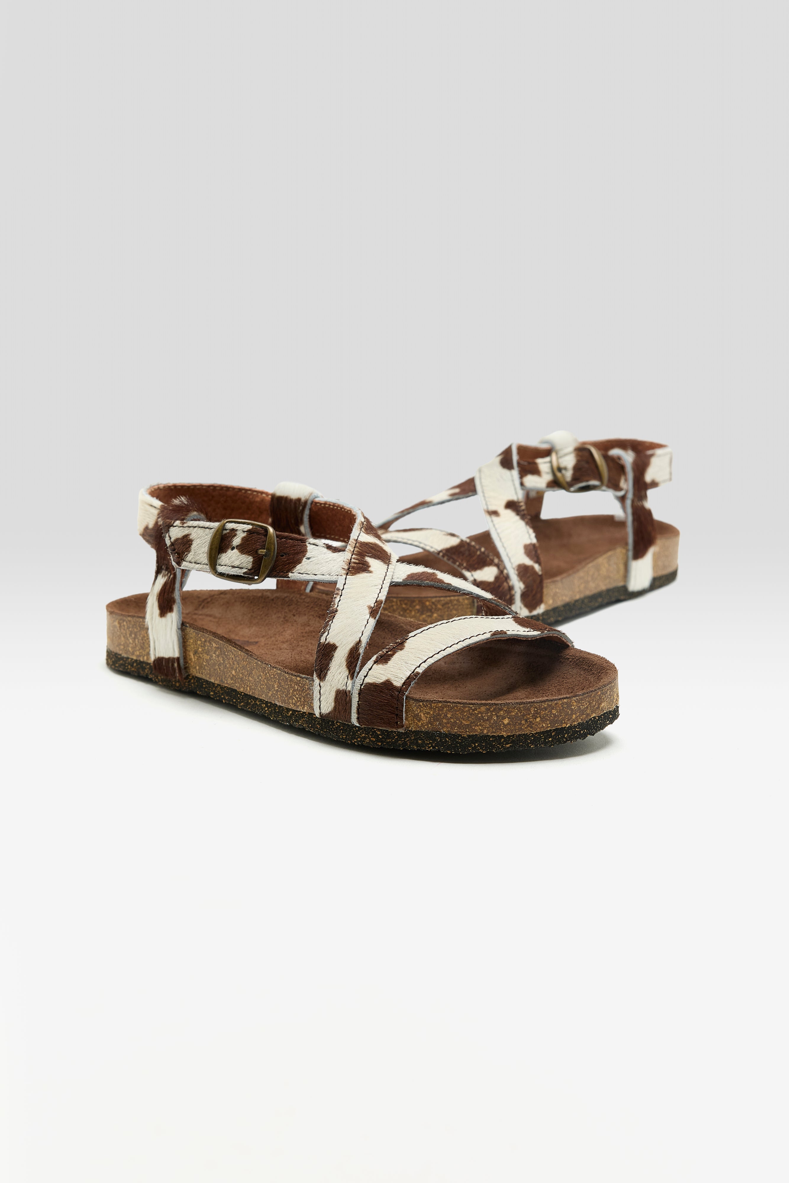 Cowprint Ponyhair Cross Strap Sandals For Women | Bellerose