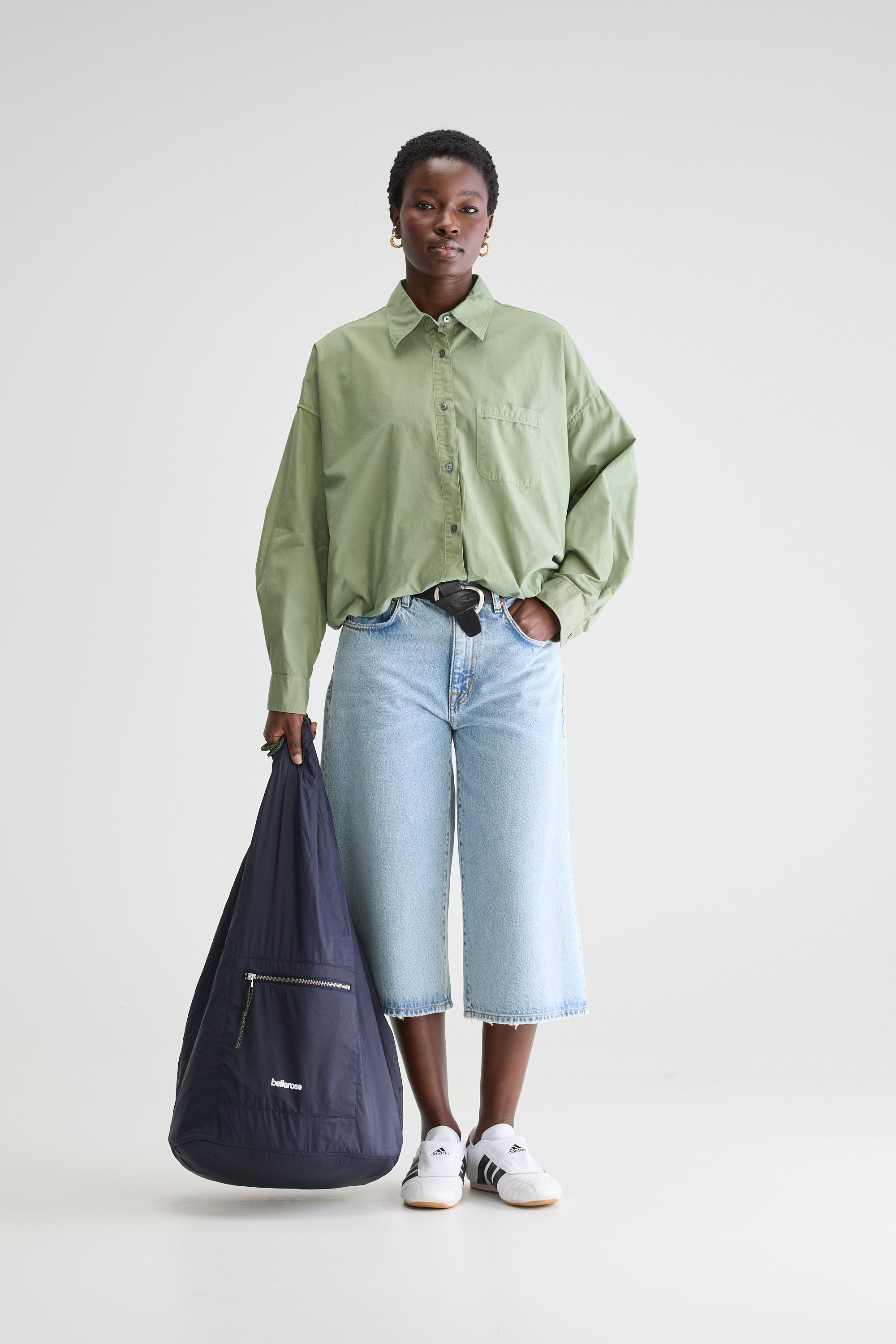Graham Cropped Poplin Shirt - Sauge For Women | Bellerose