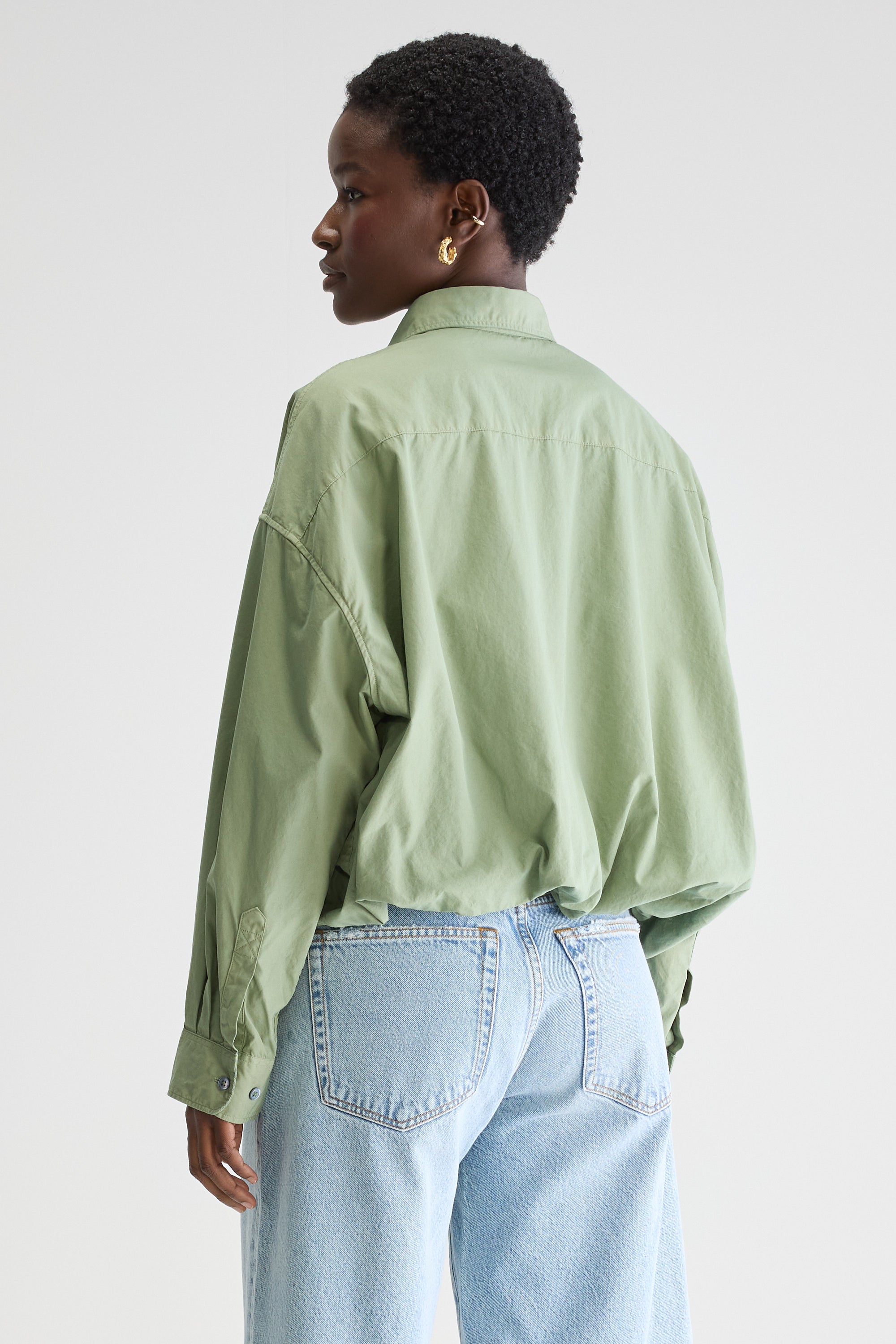 Graham Cropped Poplin Shirt - Sauge For Women | Bellerose