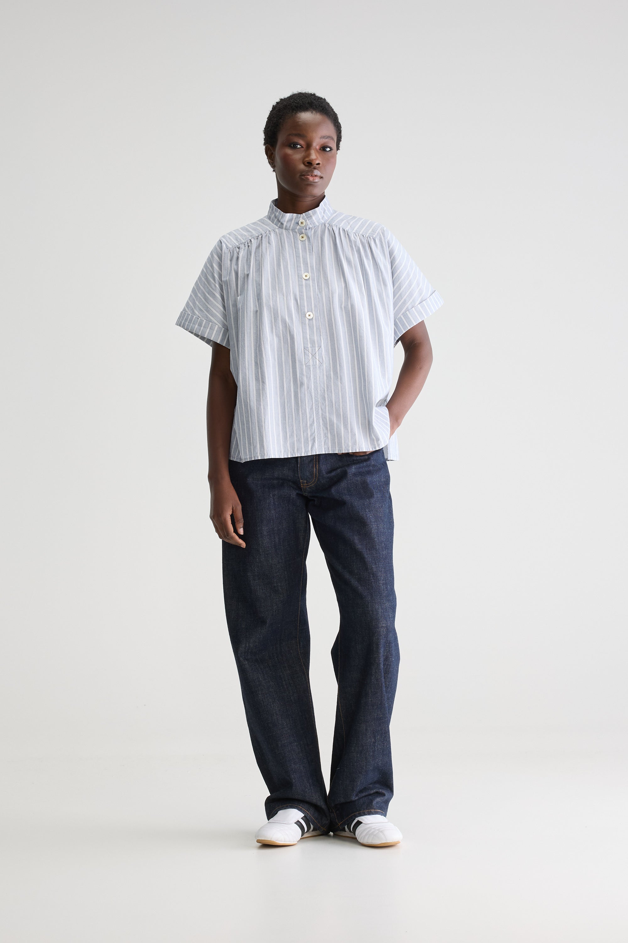 Pear Short-sleeve Blouse - Beton / Off white For Women | Bellerose