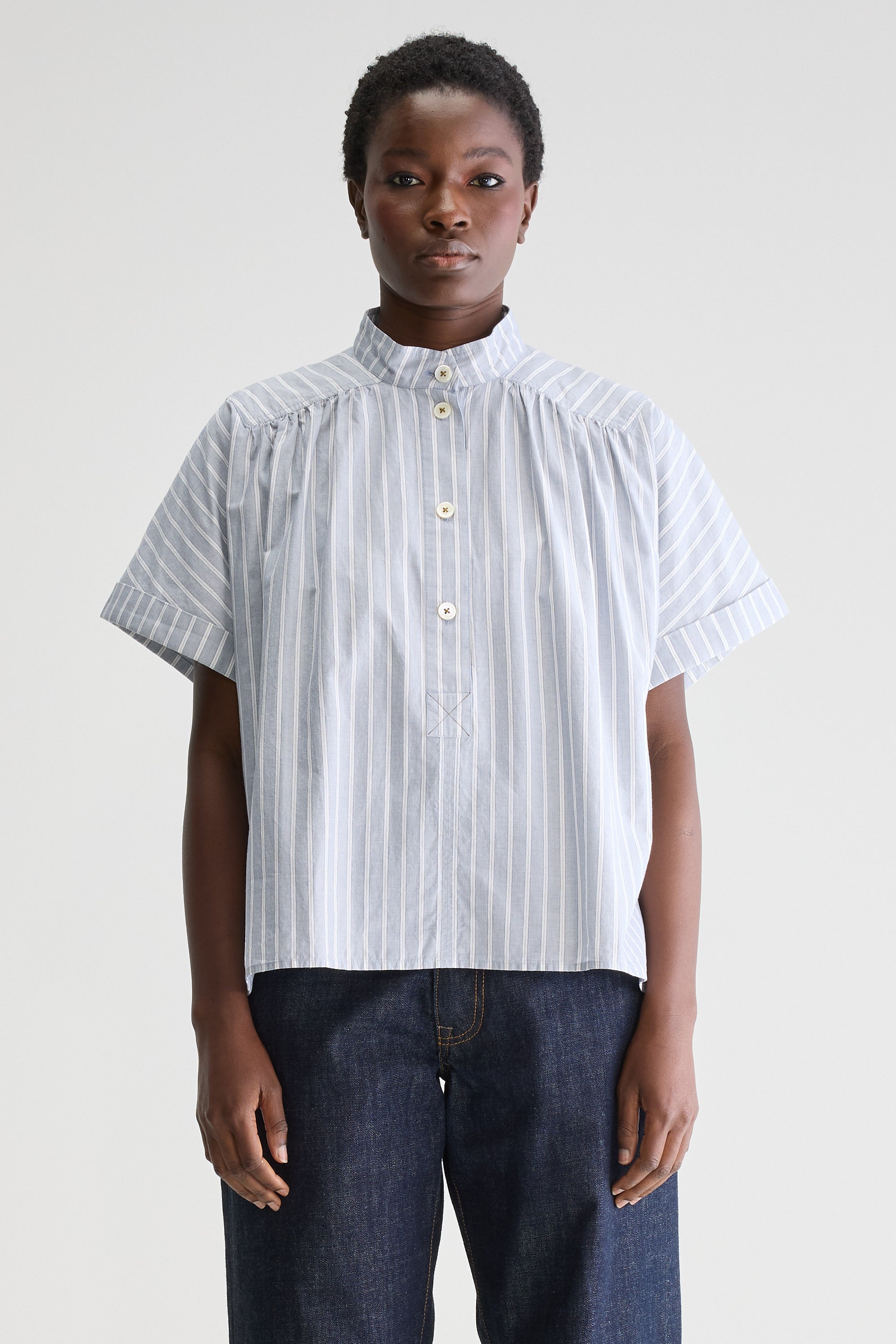 Pear Short-sleeve Blouse - Beton / Off white For Women | Bellerose