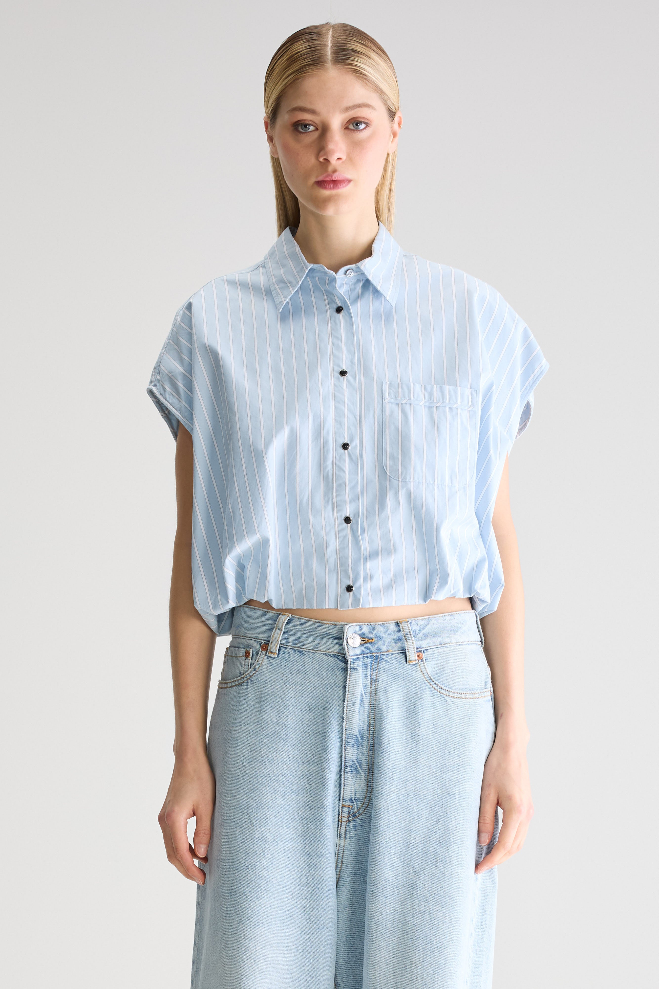 Greg Cropped Shirt - Blue shirt / Off white For Women | Bellerose