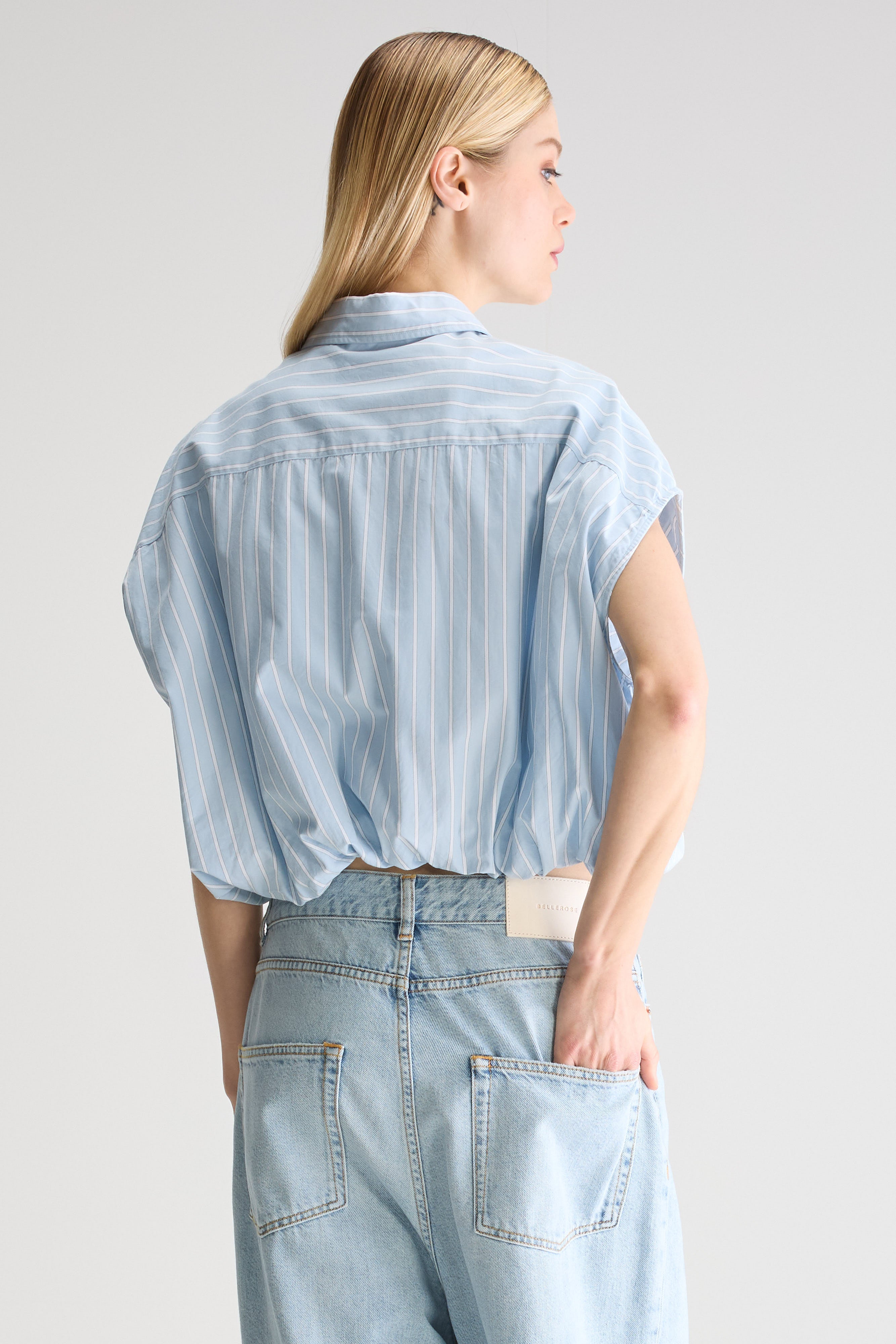 Greg Cropped Shirt - Blue shirt / Off white For Women | Bellerose