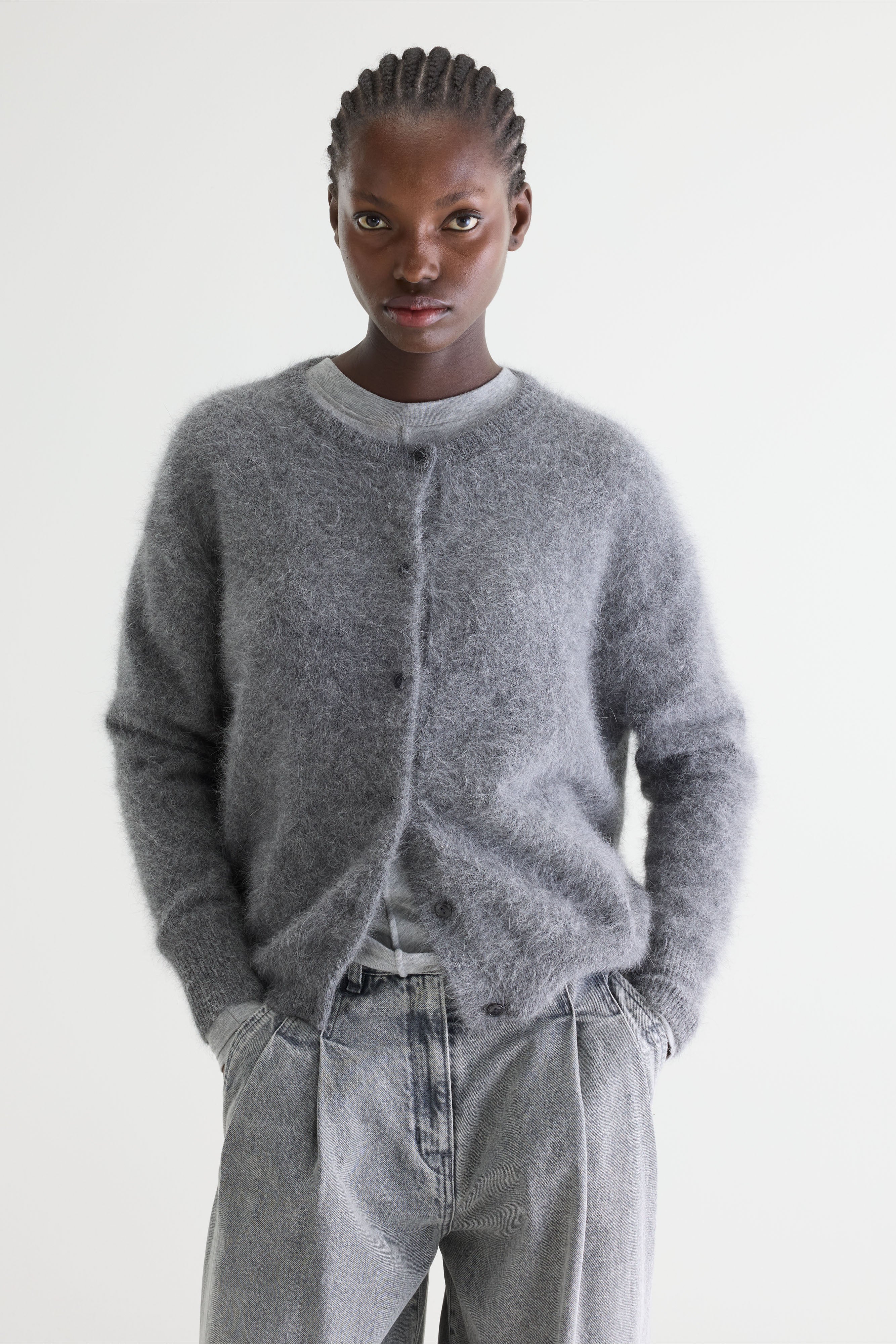 Dathan Angora-blend Cardigan - Mid grey For Women | Bellerose