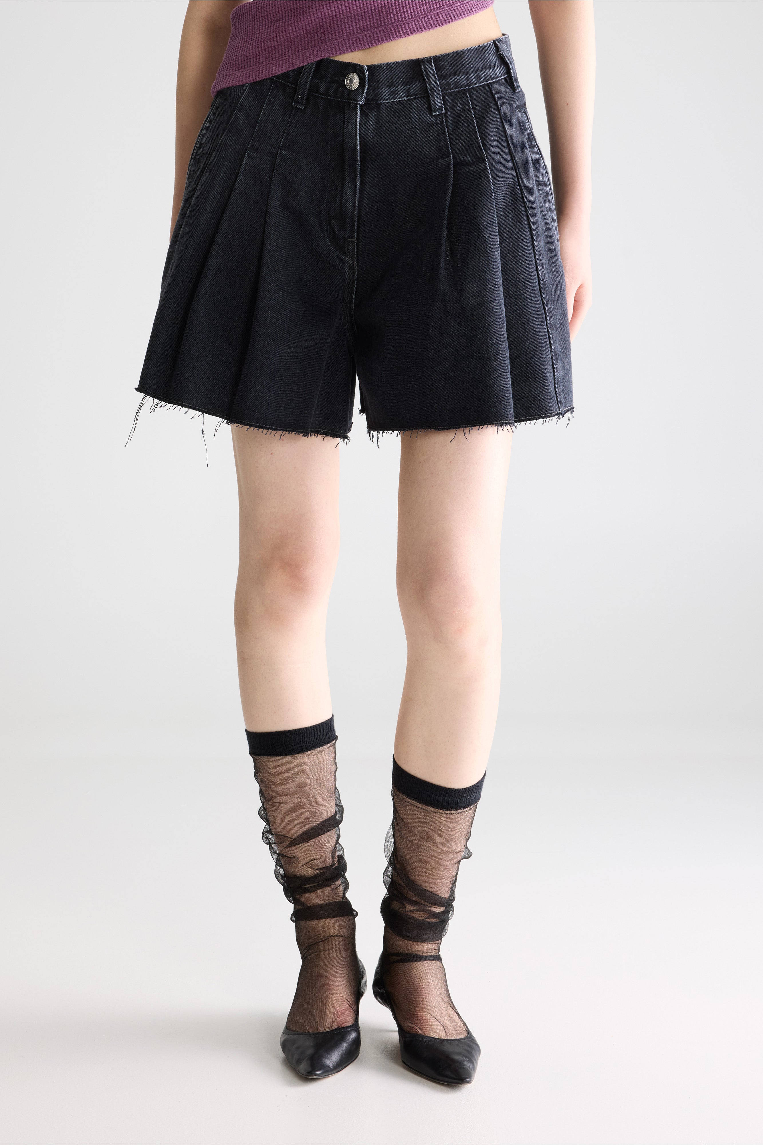 Presley Wide Denim Shorts - Used black For Women | Bellerose