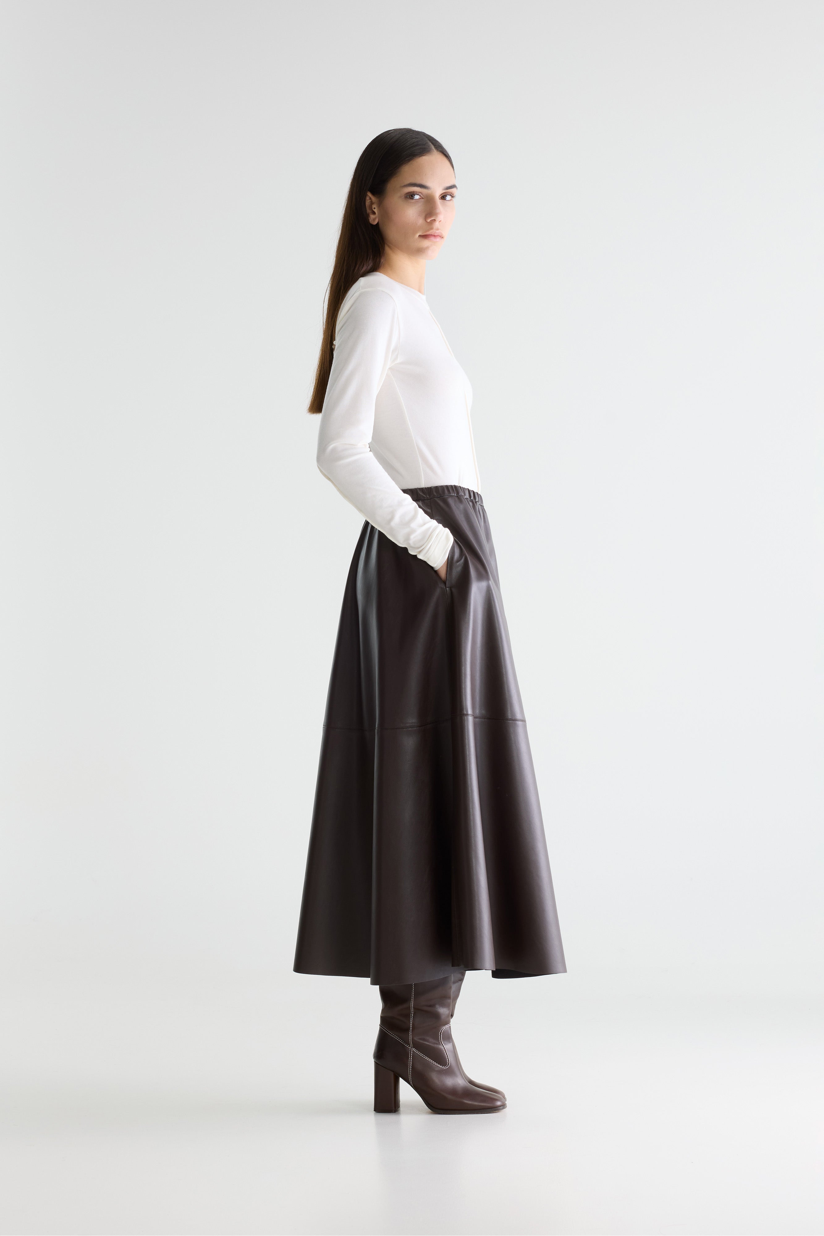 Hezra Faux-leather Long Skirt - Dark roast For Women | Bellerose