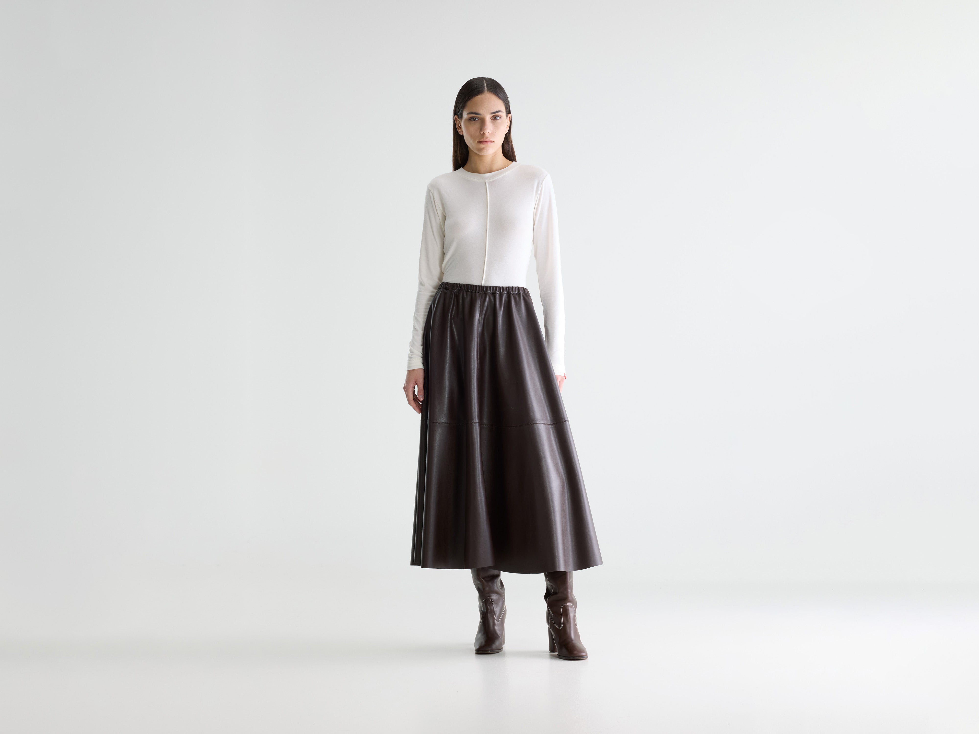 Hezra faux-leather long skirt (261 / W / DARK ROAST)