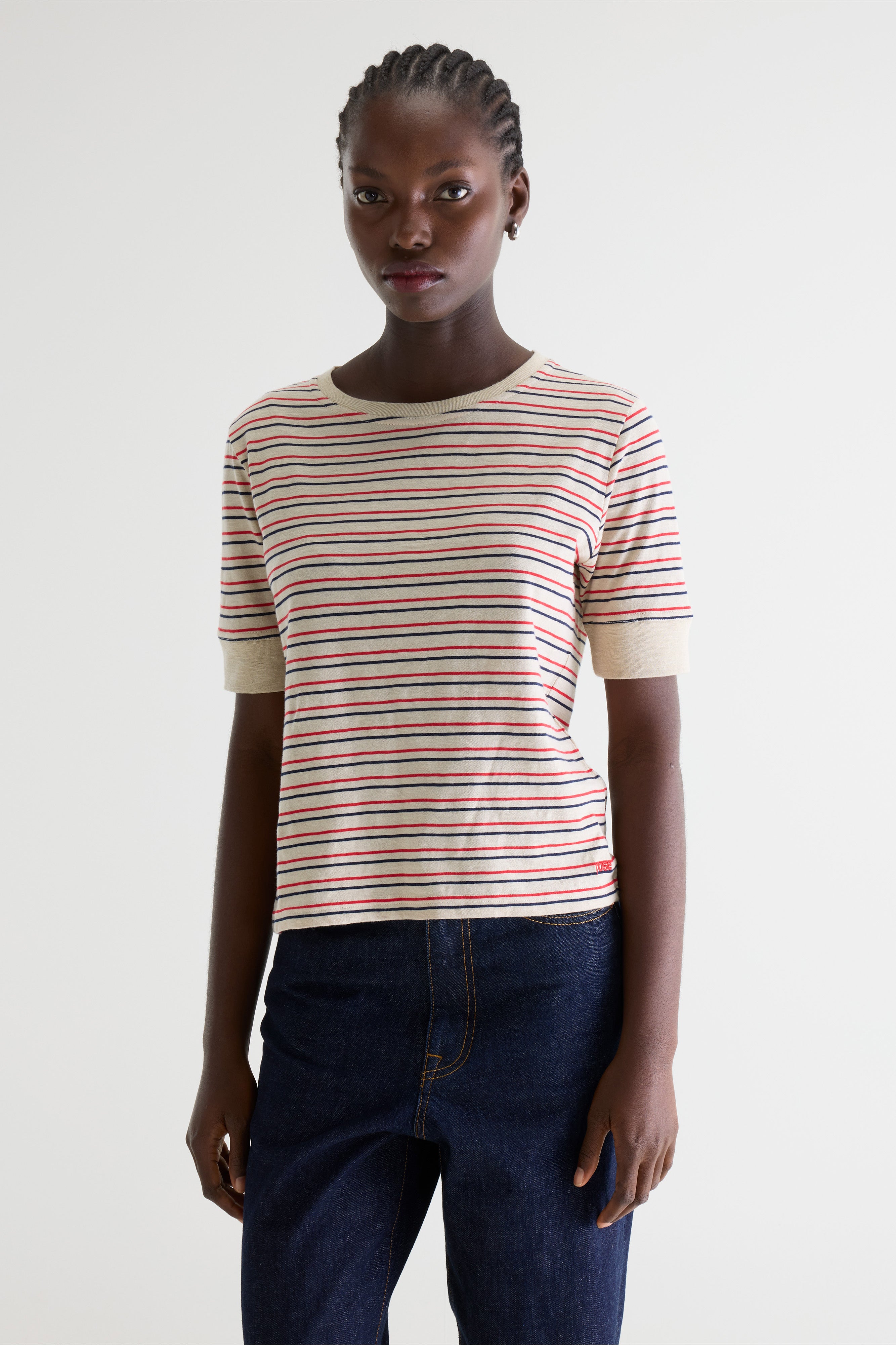 Cias Slim Striped T-shirt - Ecru / Massai red / Royal blue For Women | Bellerose